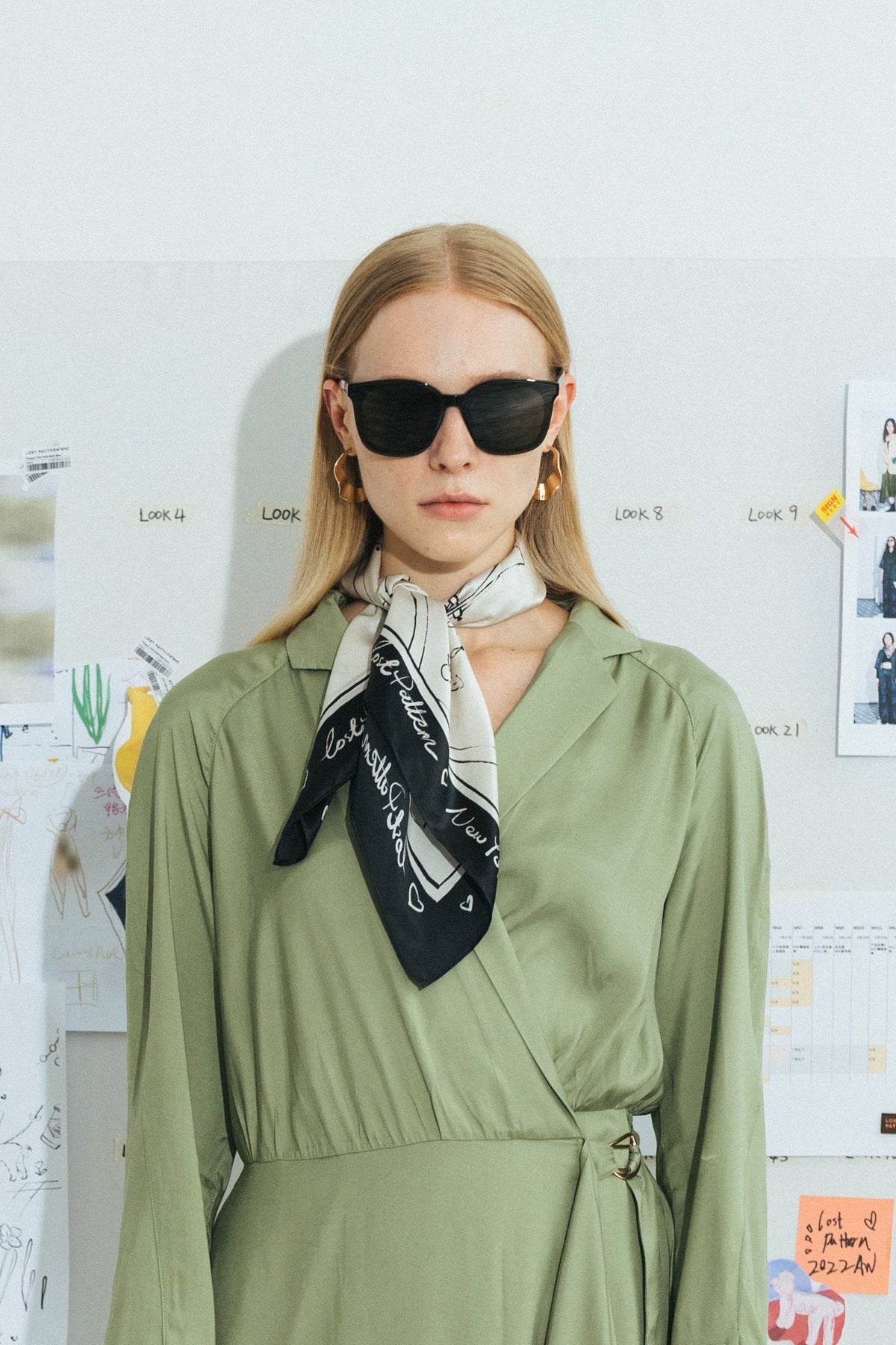 Lost Pattern New York in Sketches Silk Scarf in black and white