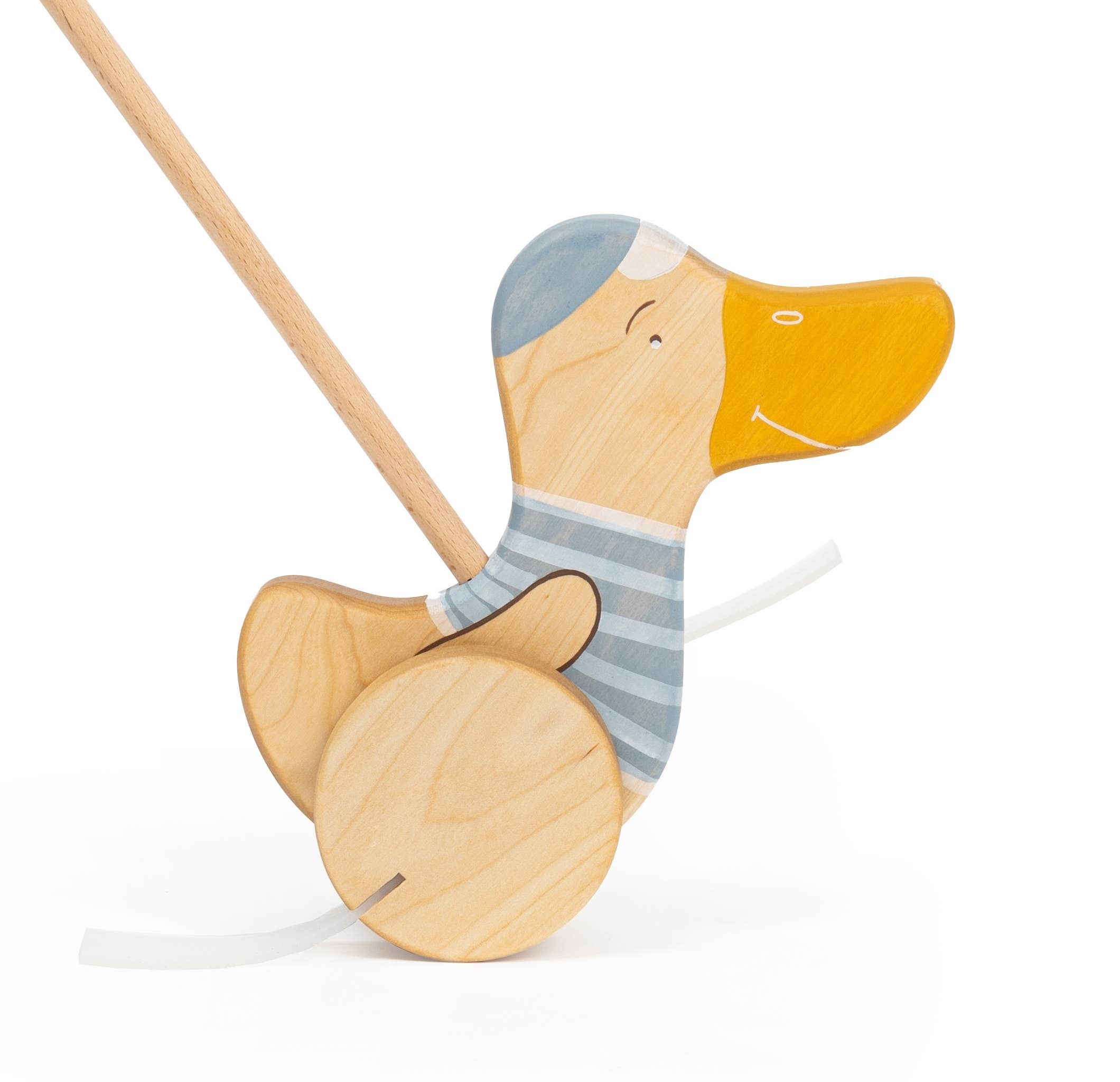 Handcrafted Wooden Blue Duck Push Toy