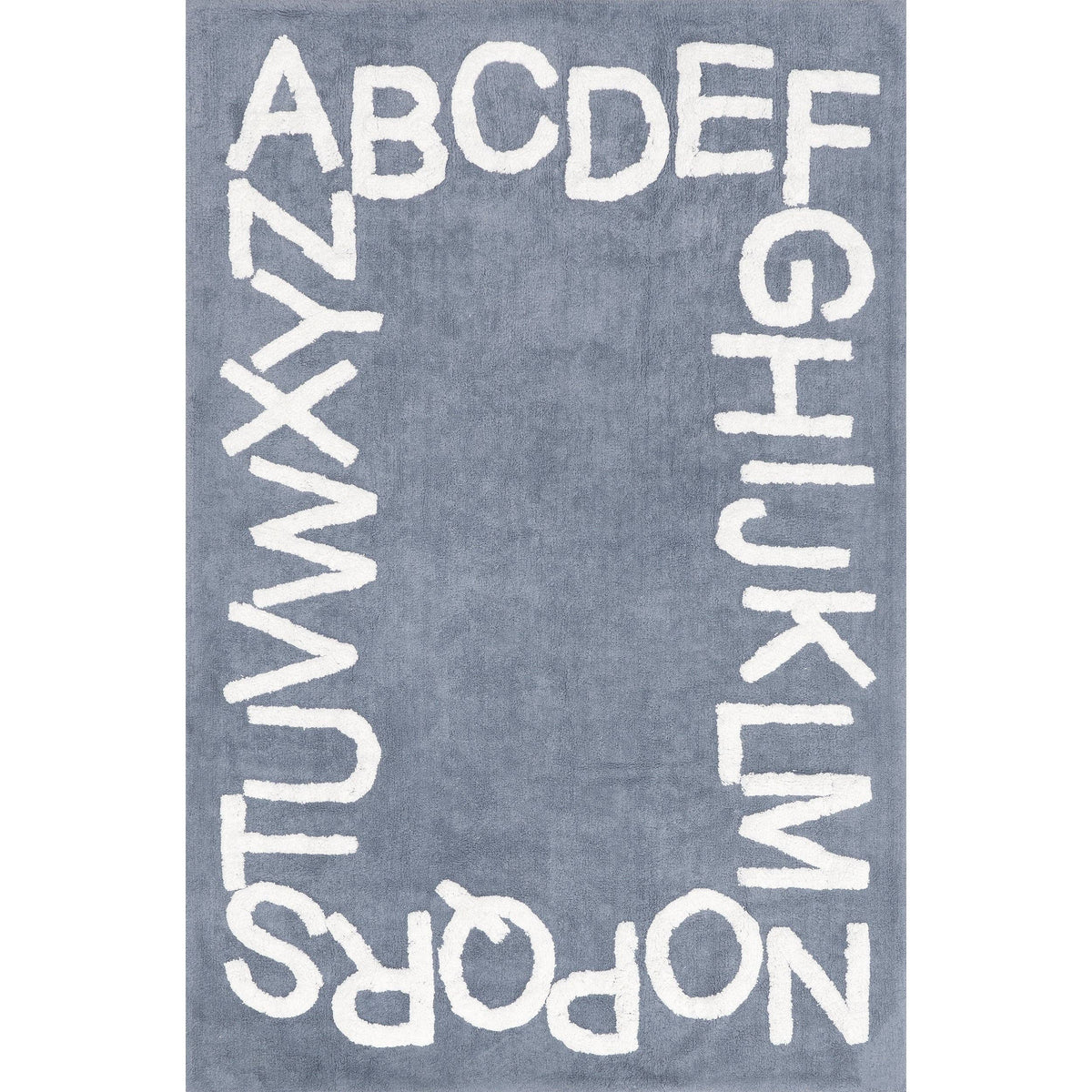 Washable Round Alphabet Rug, Blue, 6 ft