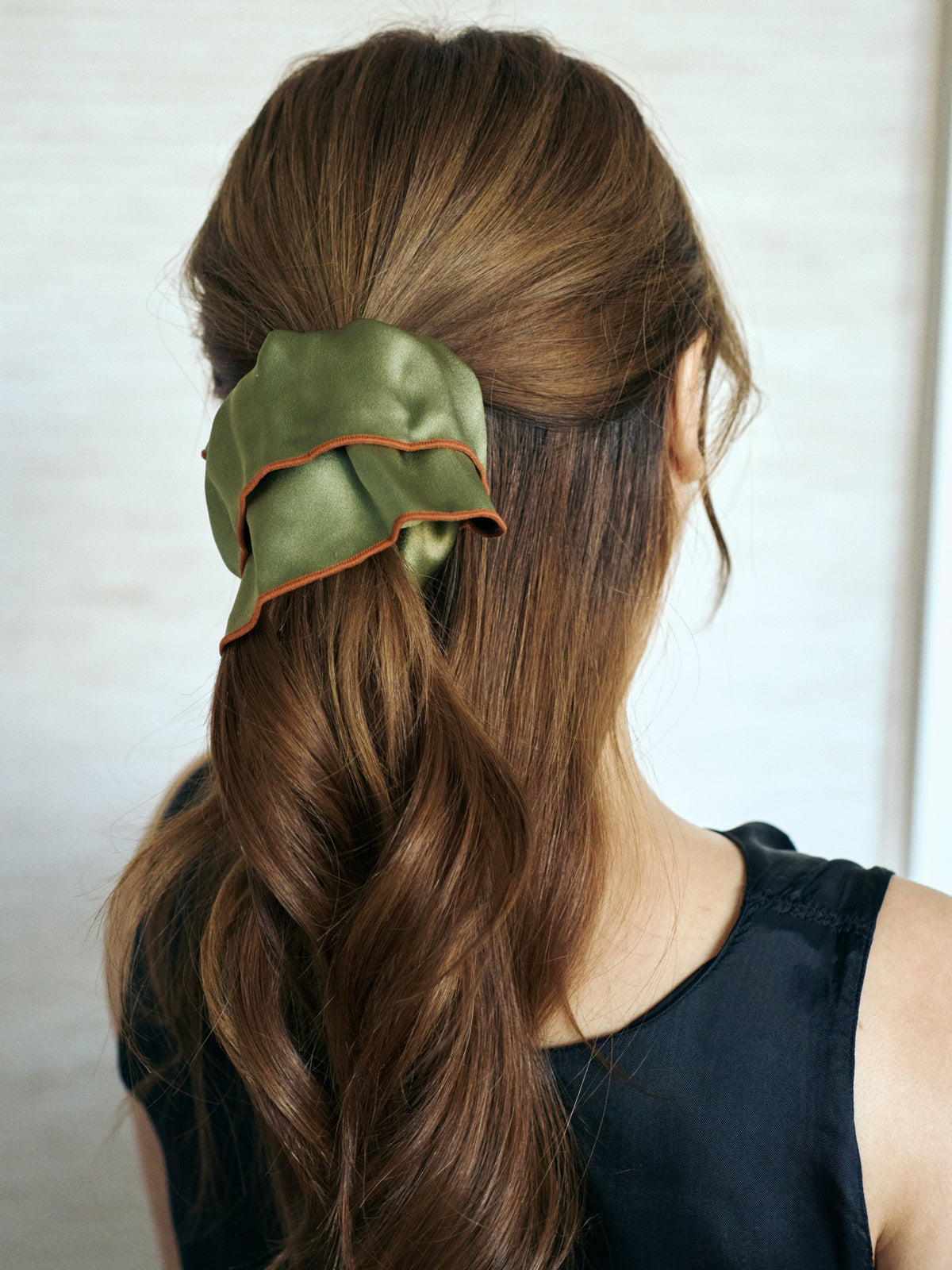 Lost Pattern Maxi Flower Double-Layer Oversized Silk Scrunchie in Martini Olive