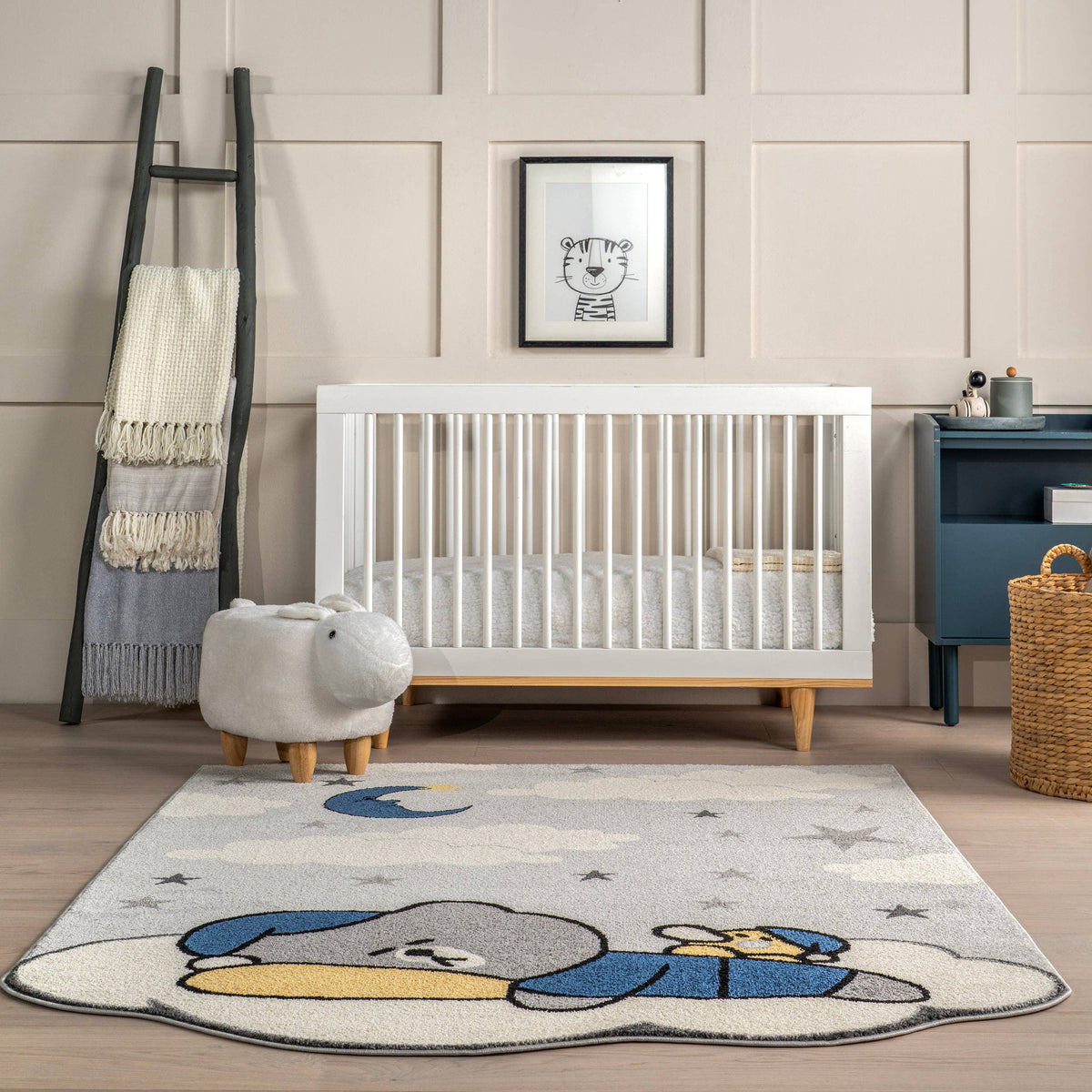 Ryder Sleeping Bear Kids Area Rug: Light Grey - Rectangle 8' x 10'