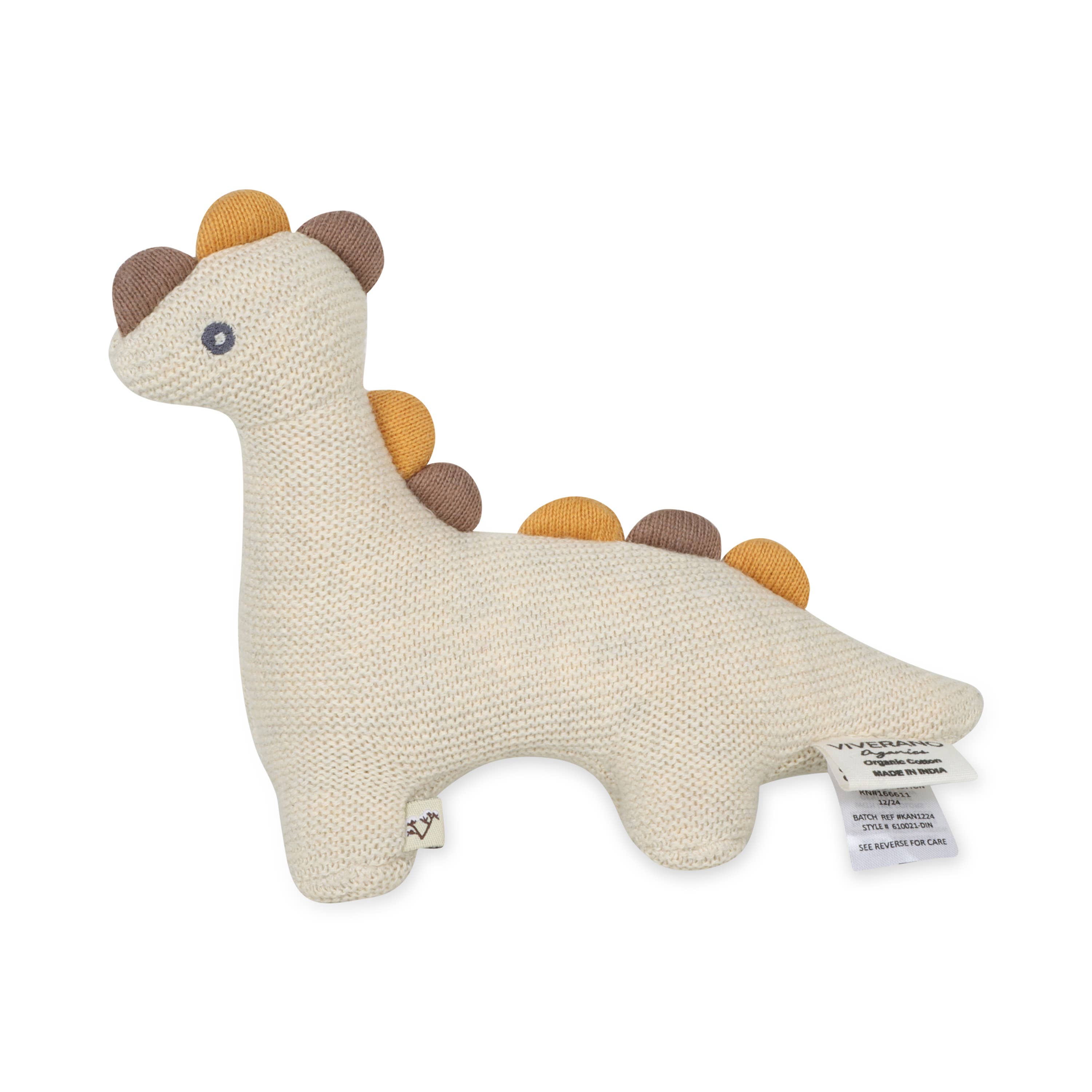 Dino Knit Stuffed Animal Soft Baby Toy (Organic Cotton): Natural Heather