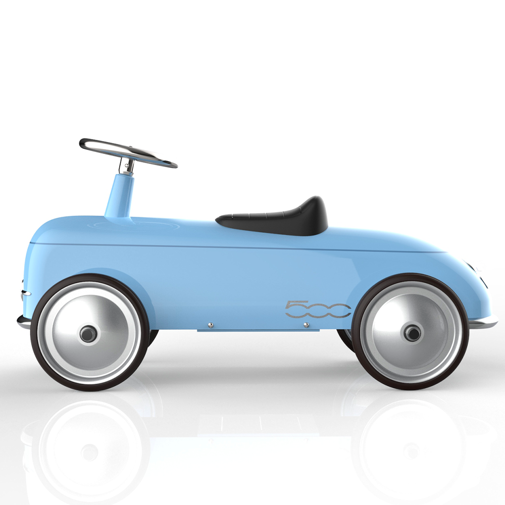 Baghera Ride-On Roadster Fiat 500 in pastel blue, side view