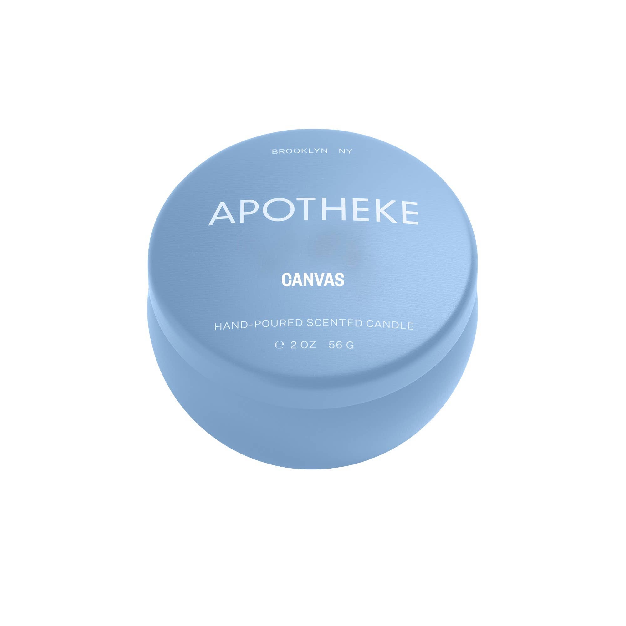 Apotheke Canvas mini tin candle in soft blue tin