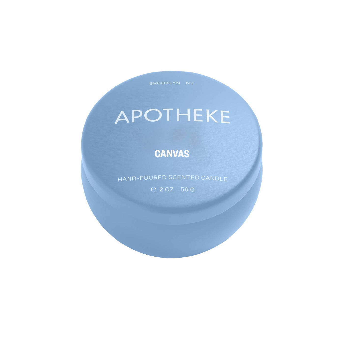 Apotheke Canvas mini tin candle in soft blue tin
