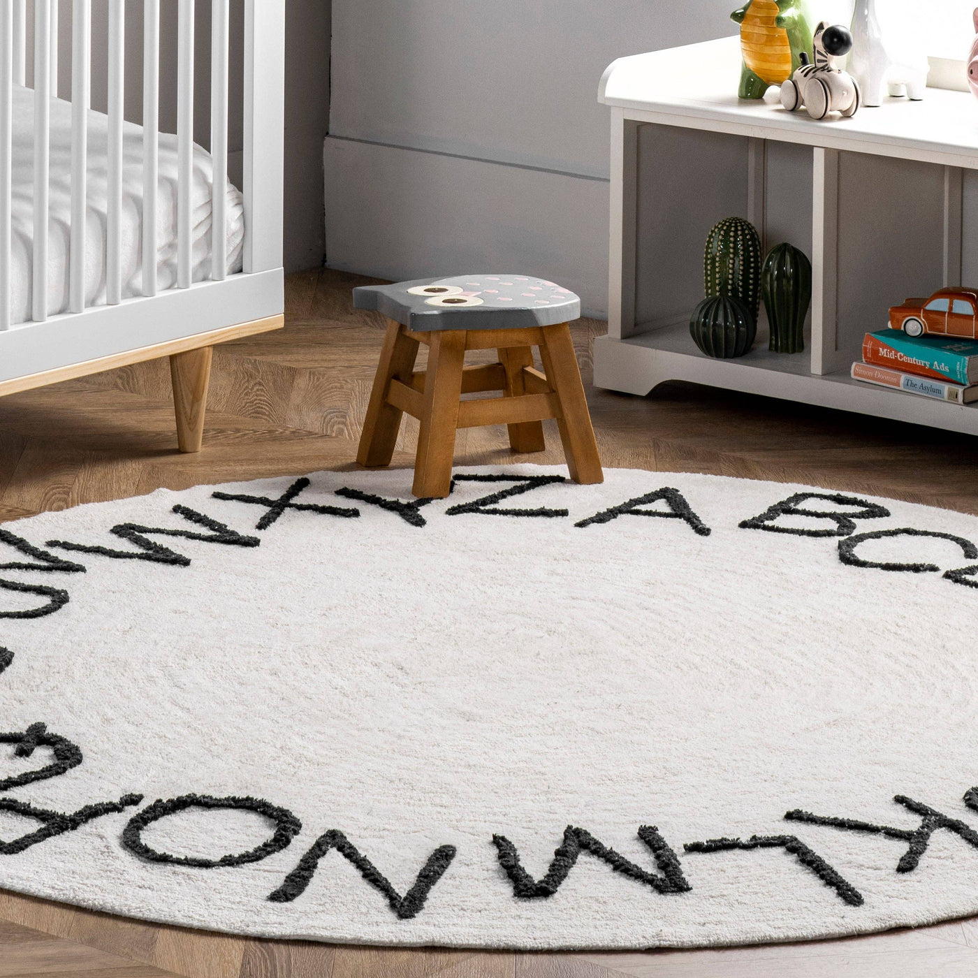 Kids Washable Round Alphabet Rug (Blue) - Round 6'