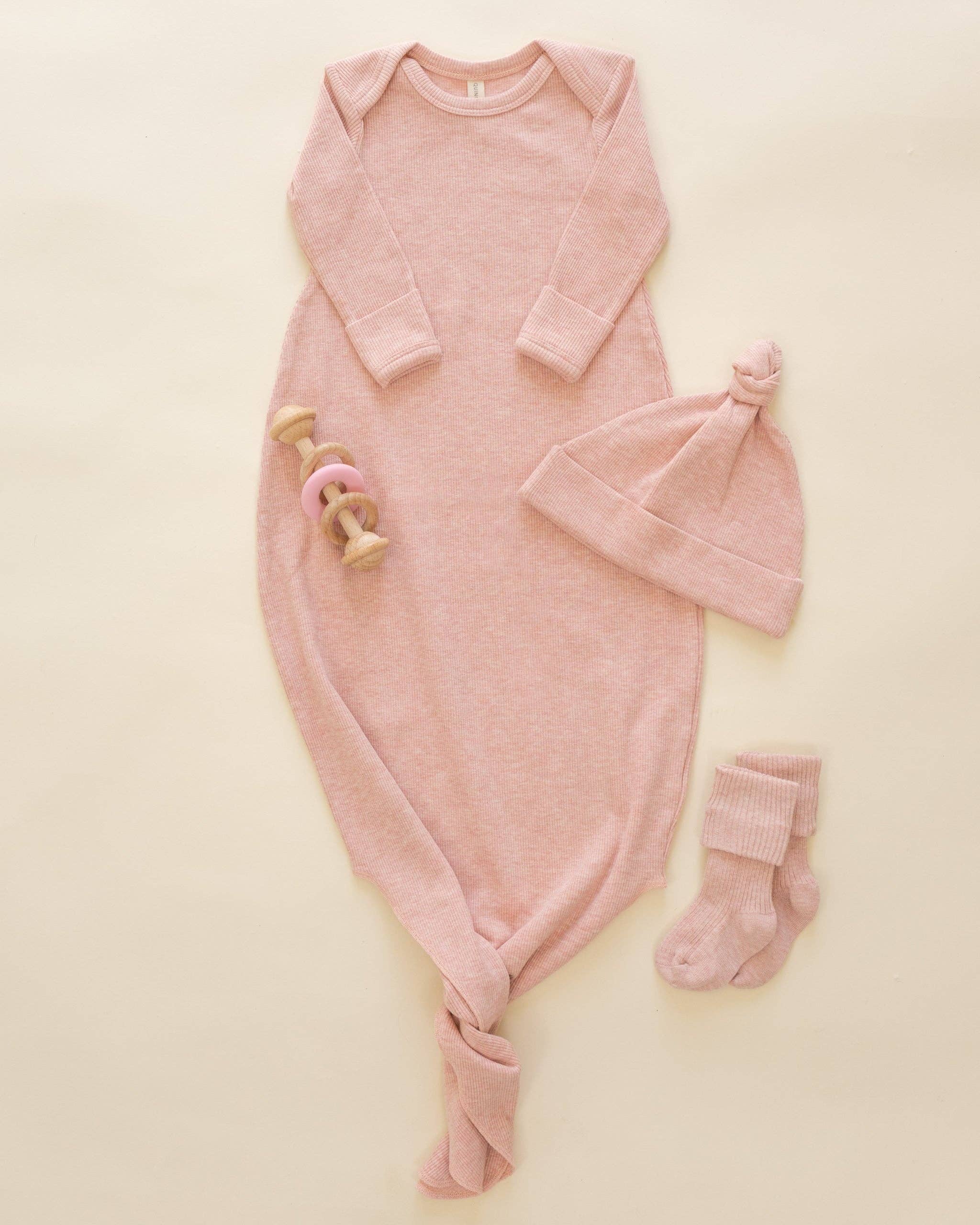 Knotted Baby Gown + Hat Rose: OS