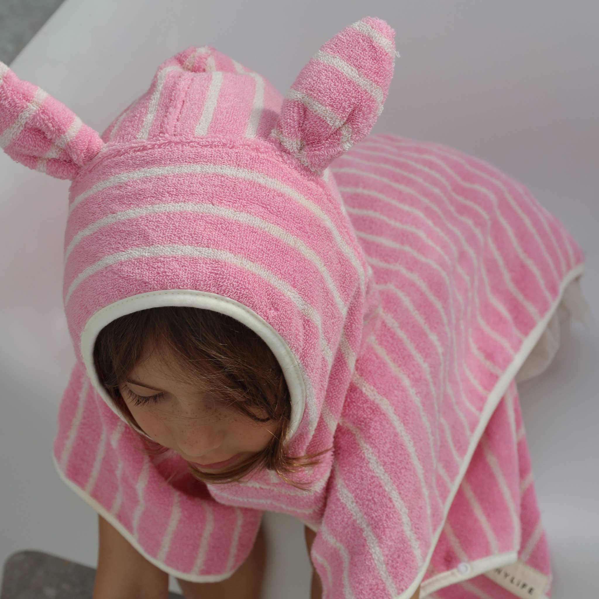 Kids Character Hooded Towel Cotton Candy Pink Stripe
