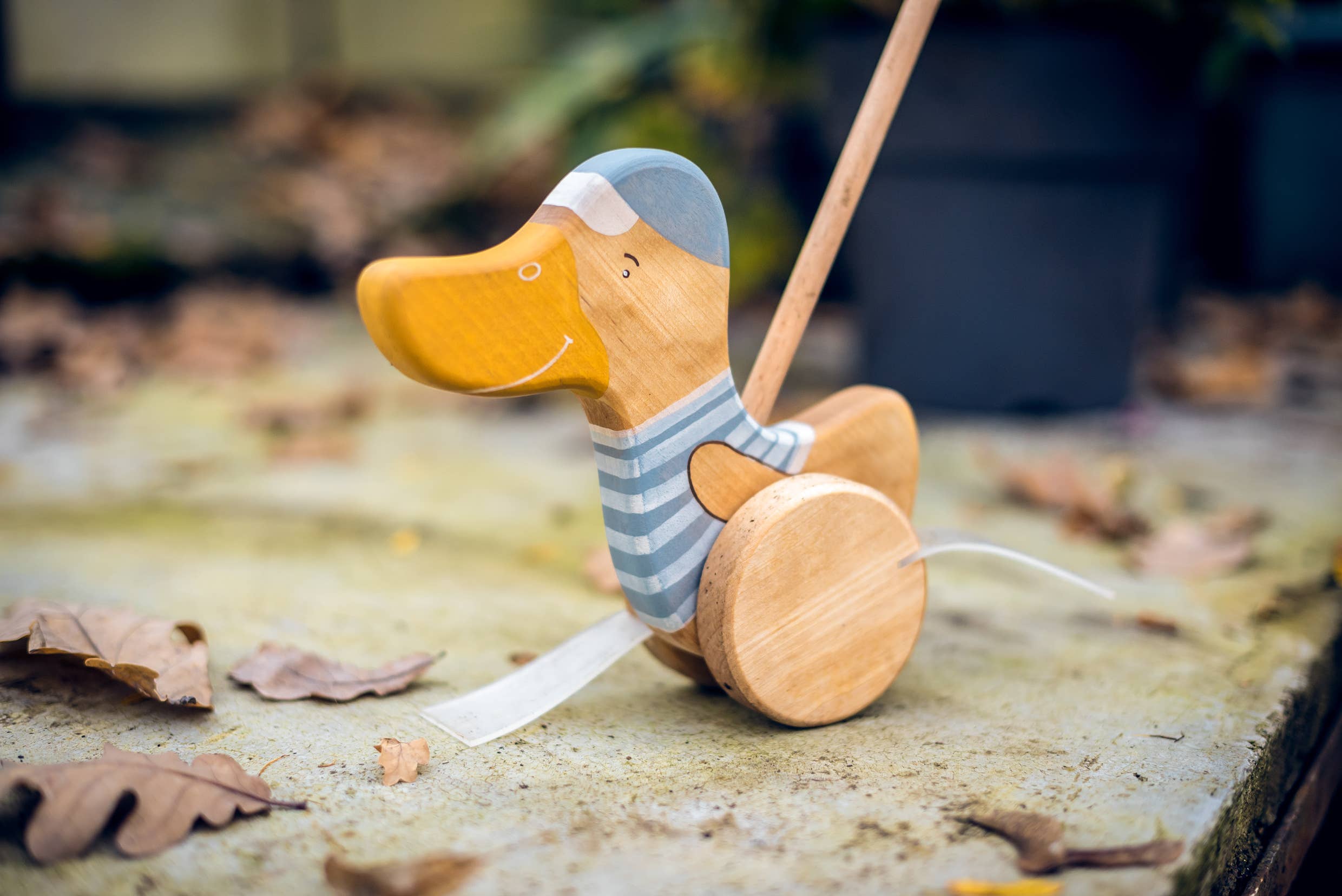 Handcrafted Wooden Blue Duck Push Toy
