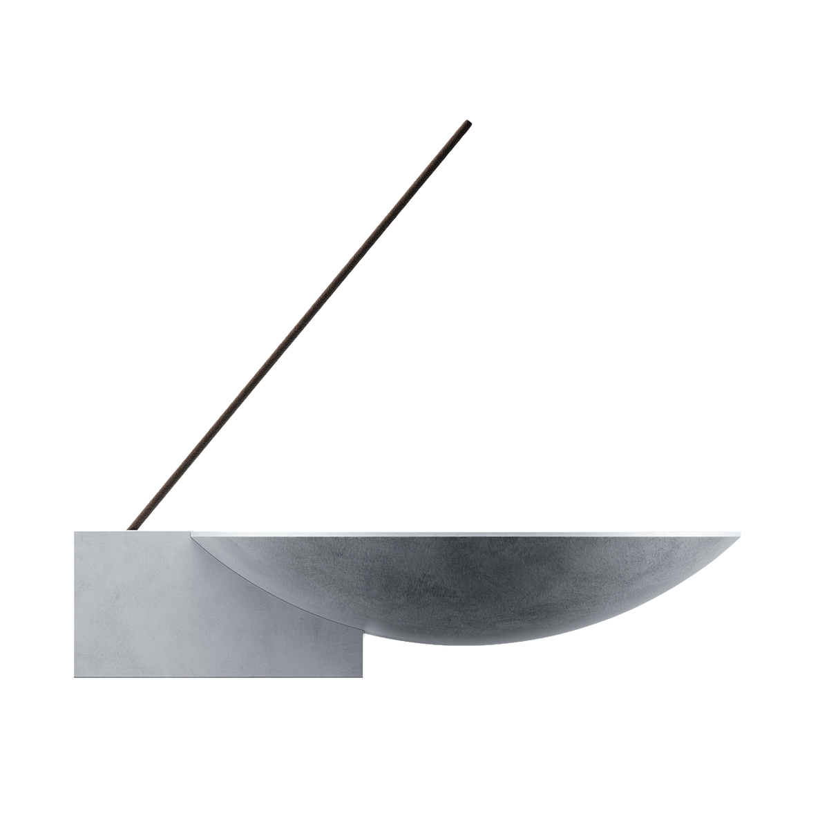Walden Block Incense Holder in raw aluminum, from the side