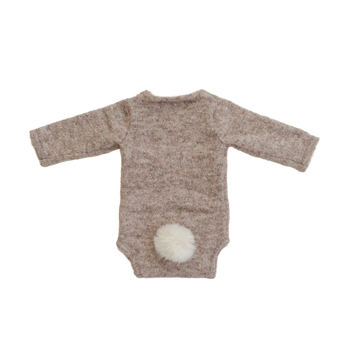Cozy Bunny Romper in Bunny Brown, showing the detachable tail