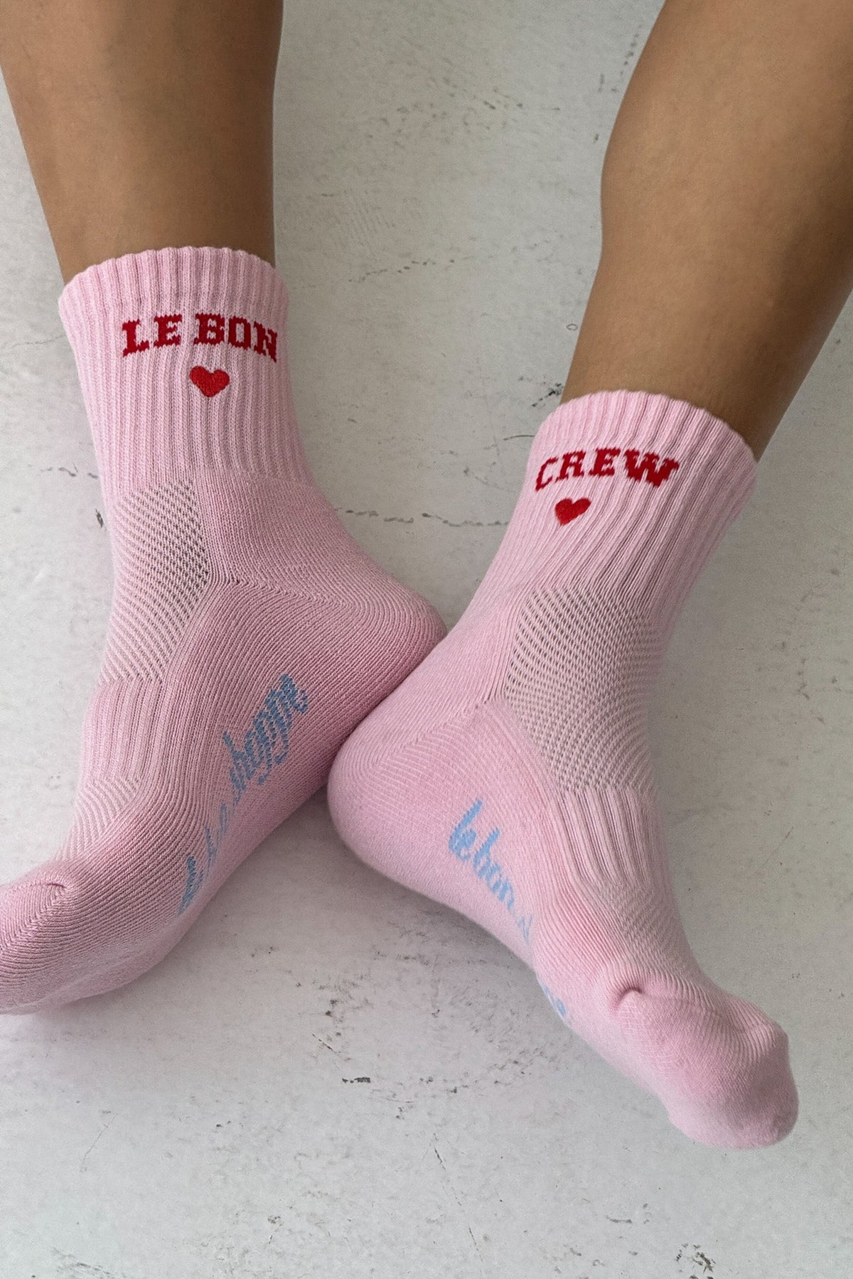 Le Bon Shoppe Embroidered Crew Socks in strawberry milk
