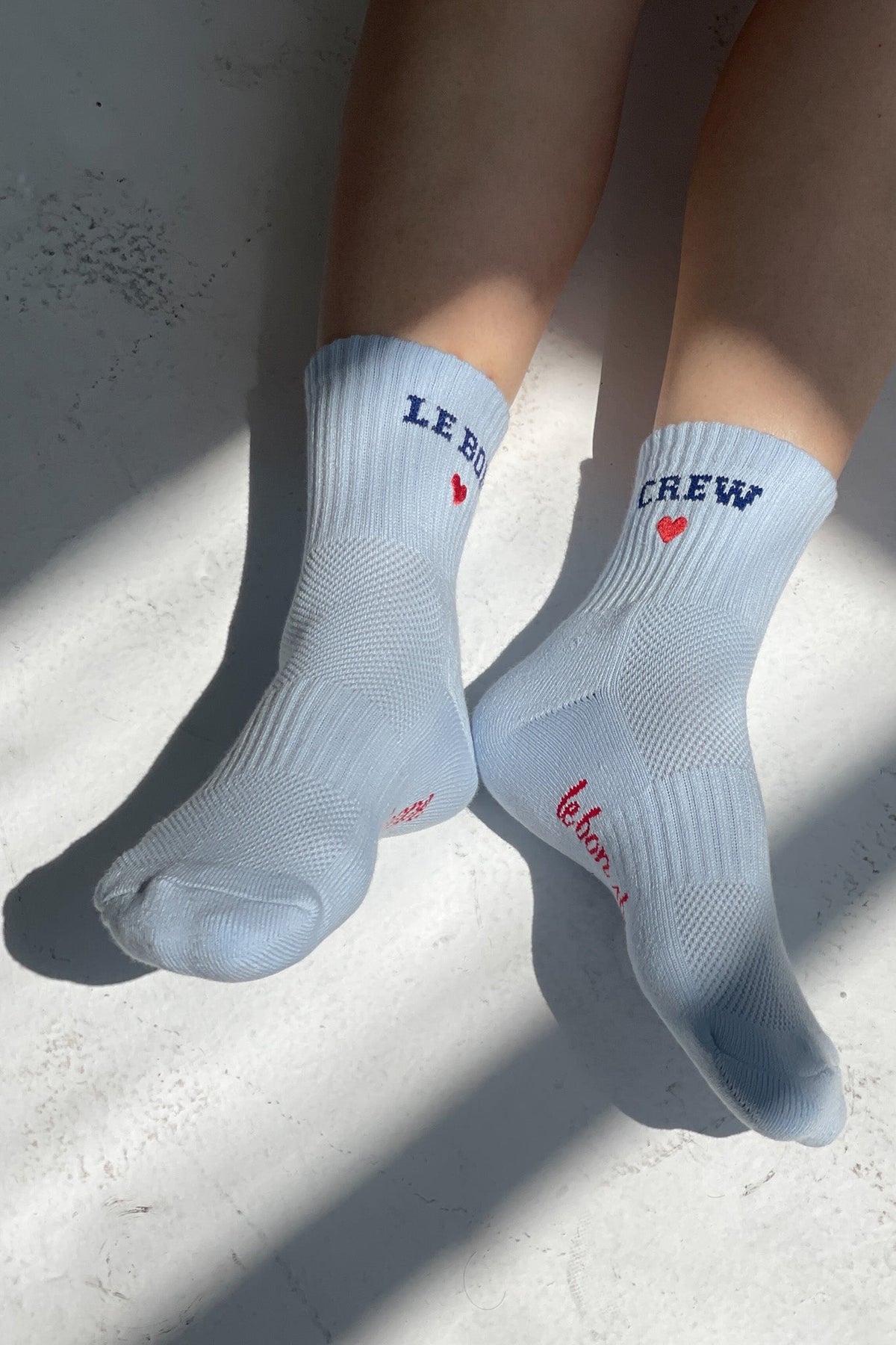 Le Bon Shoppe Embroidered Crew Socks in sky blue