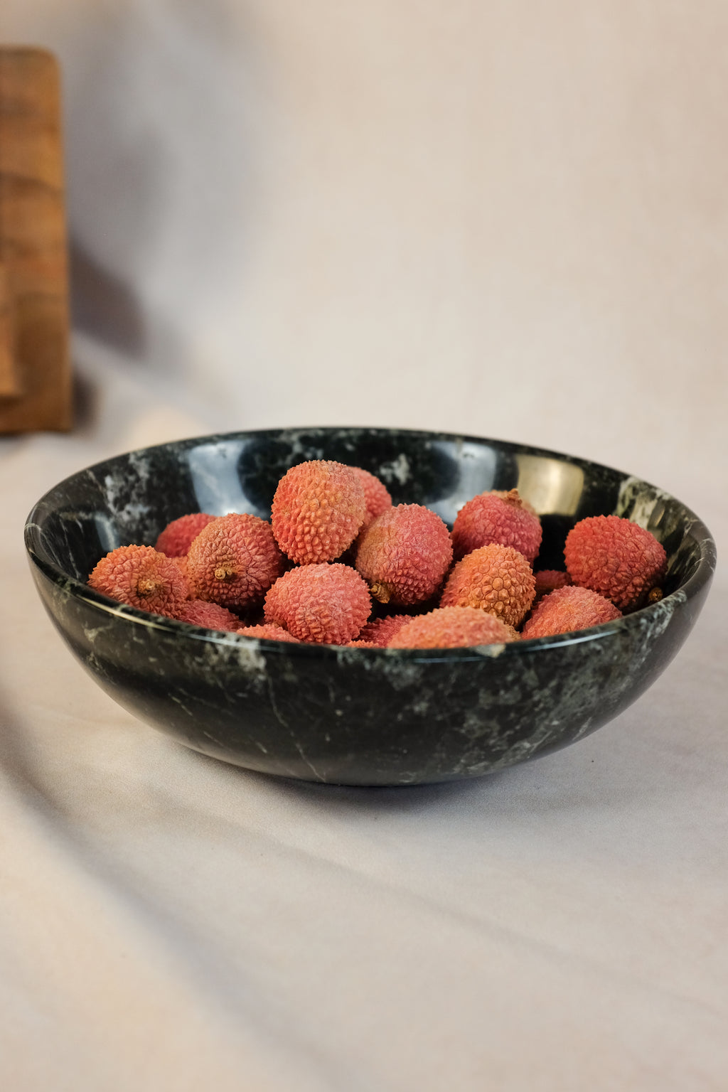 Black zebra marble bowl, overhead