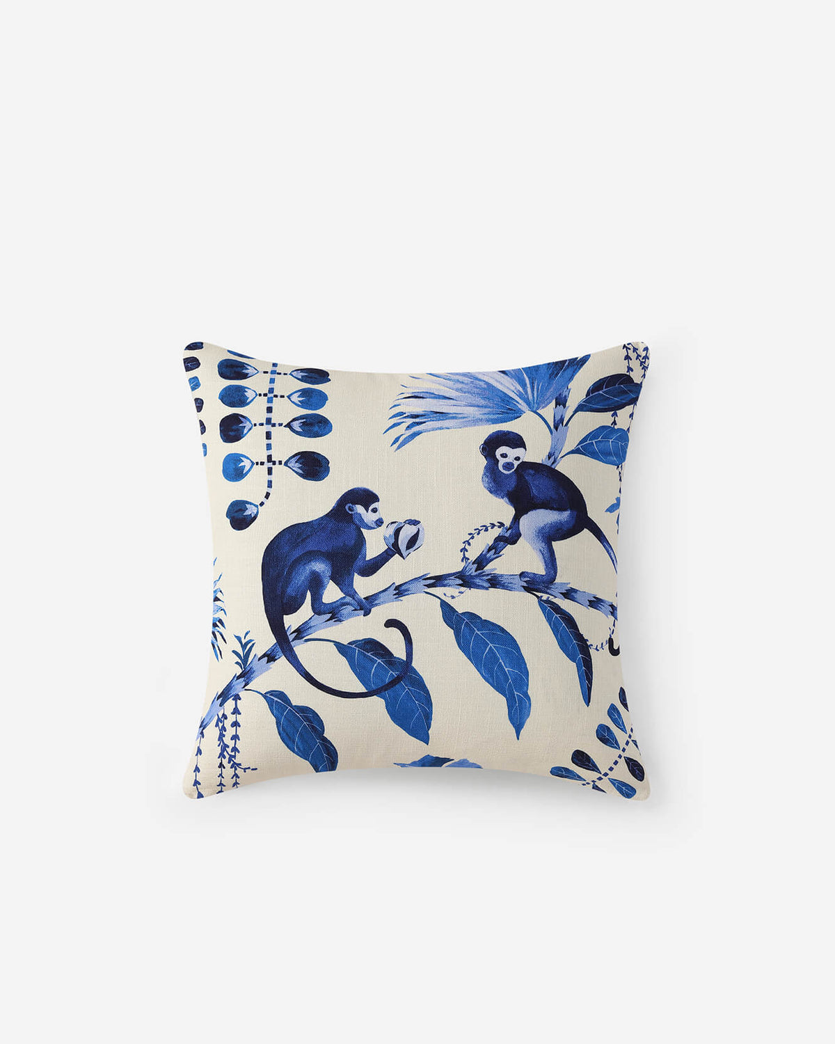 Sunday Citizen Blue Monkeys Throw Pillow in off white, second view