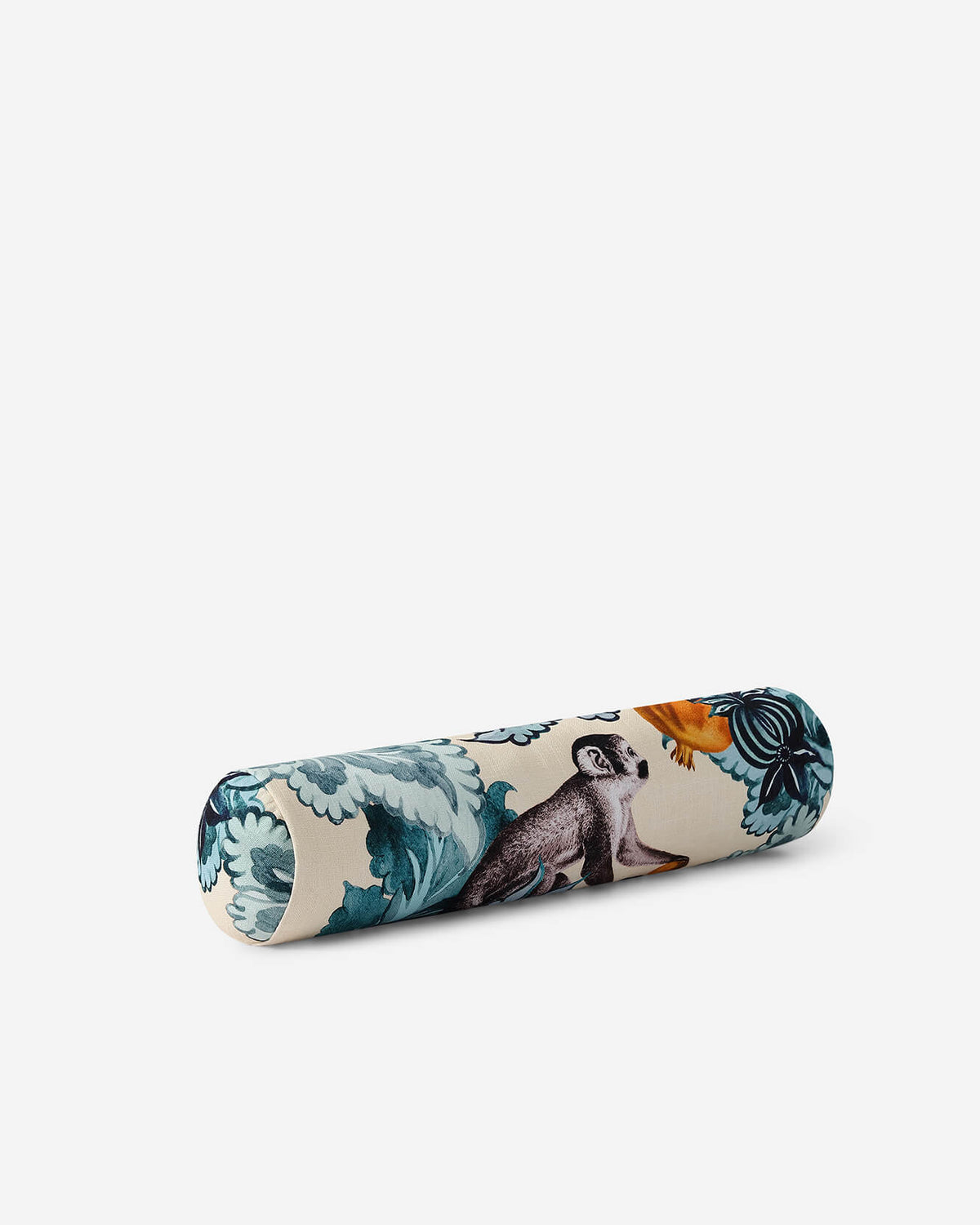 Sunday Citizen Damask Monkey Bolster Pillow in slate grey, angled