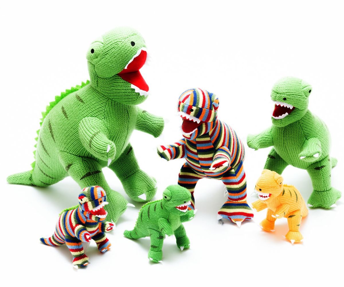 Best Years knitted green T. rex with the small rattle