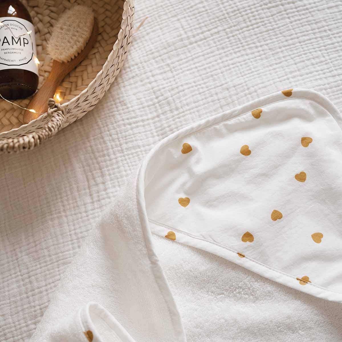 Colette Baby Bath Cape - Heart Mustard