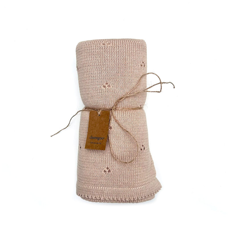 Cloverleaf Eyelet Knit Blanket, Tan
