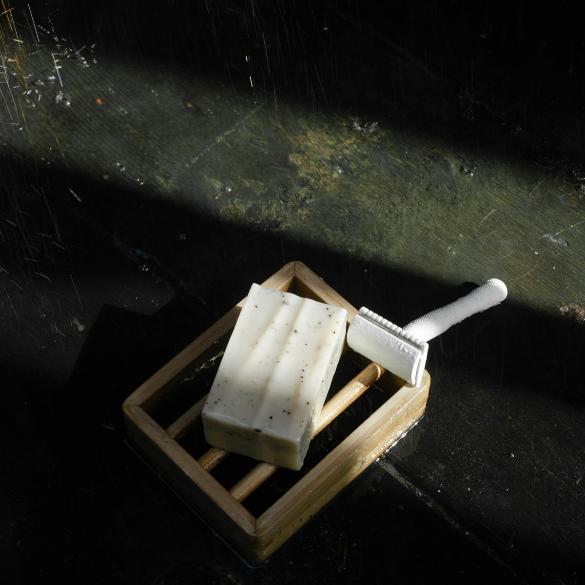 Well Kept Brass Safety Razor in cream, in the shower