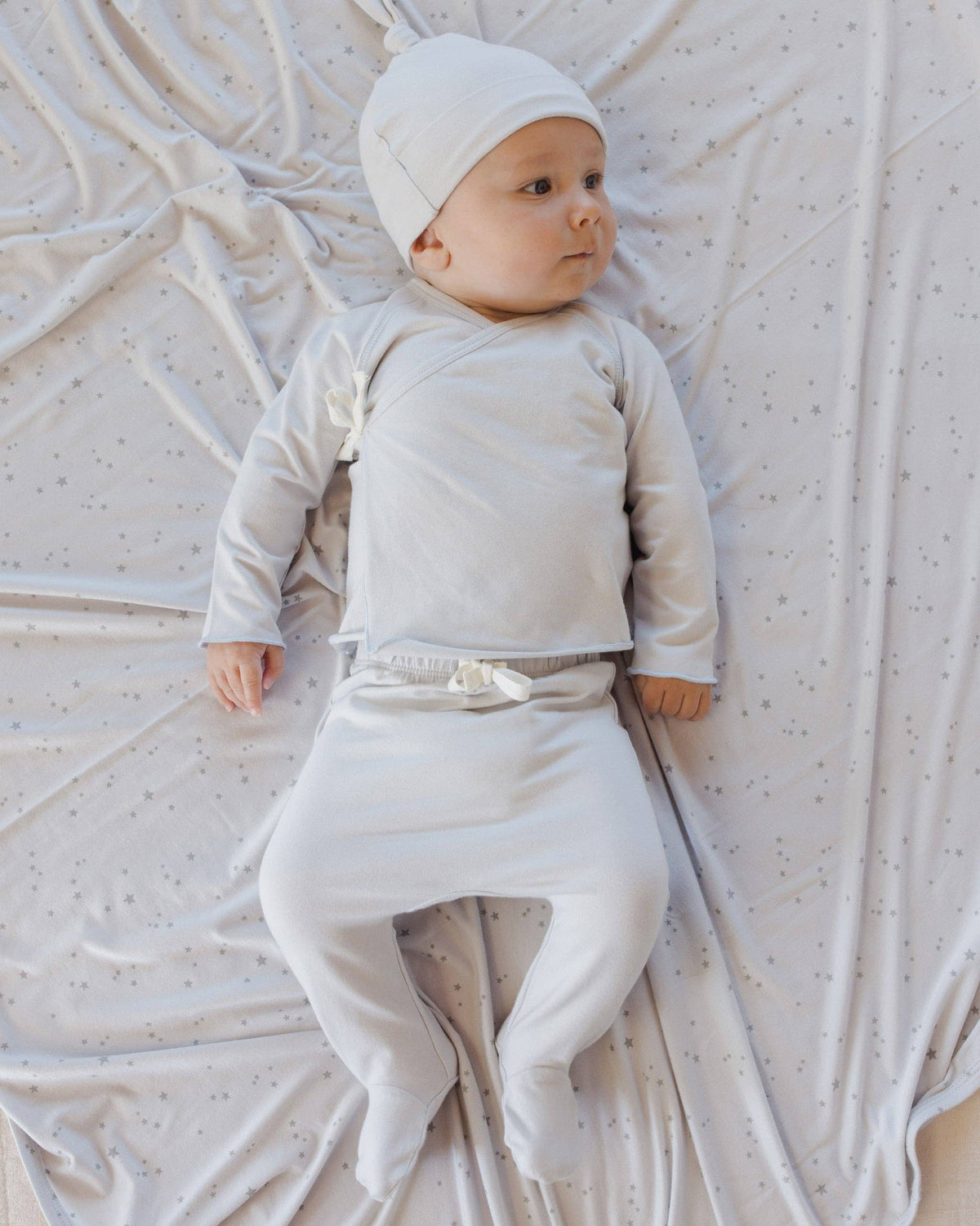 Wrap Top + Footed Pant Set - Fog