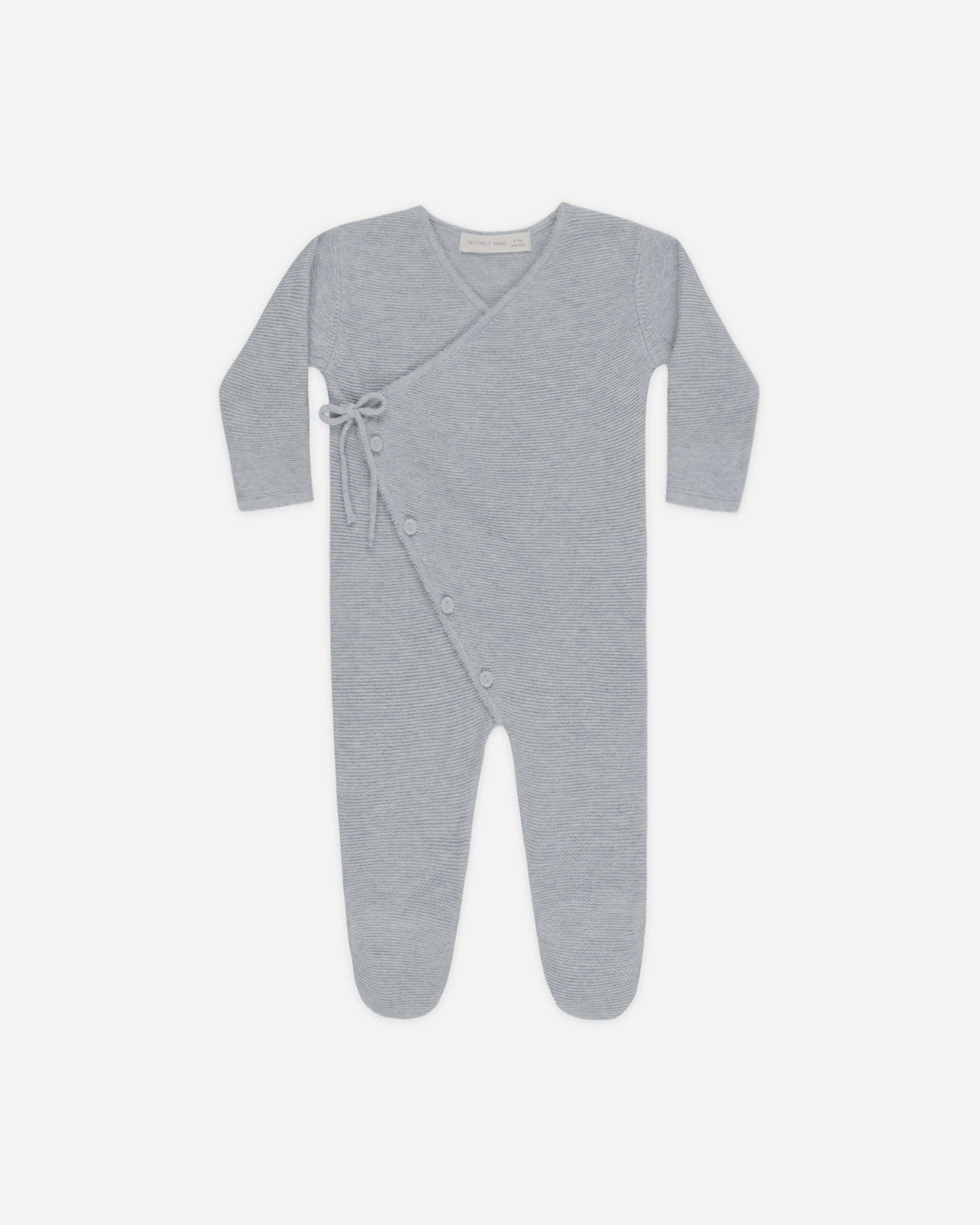 Wrap Knit Footie - Heathered Dusty Blue