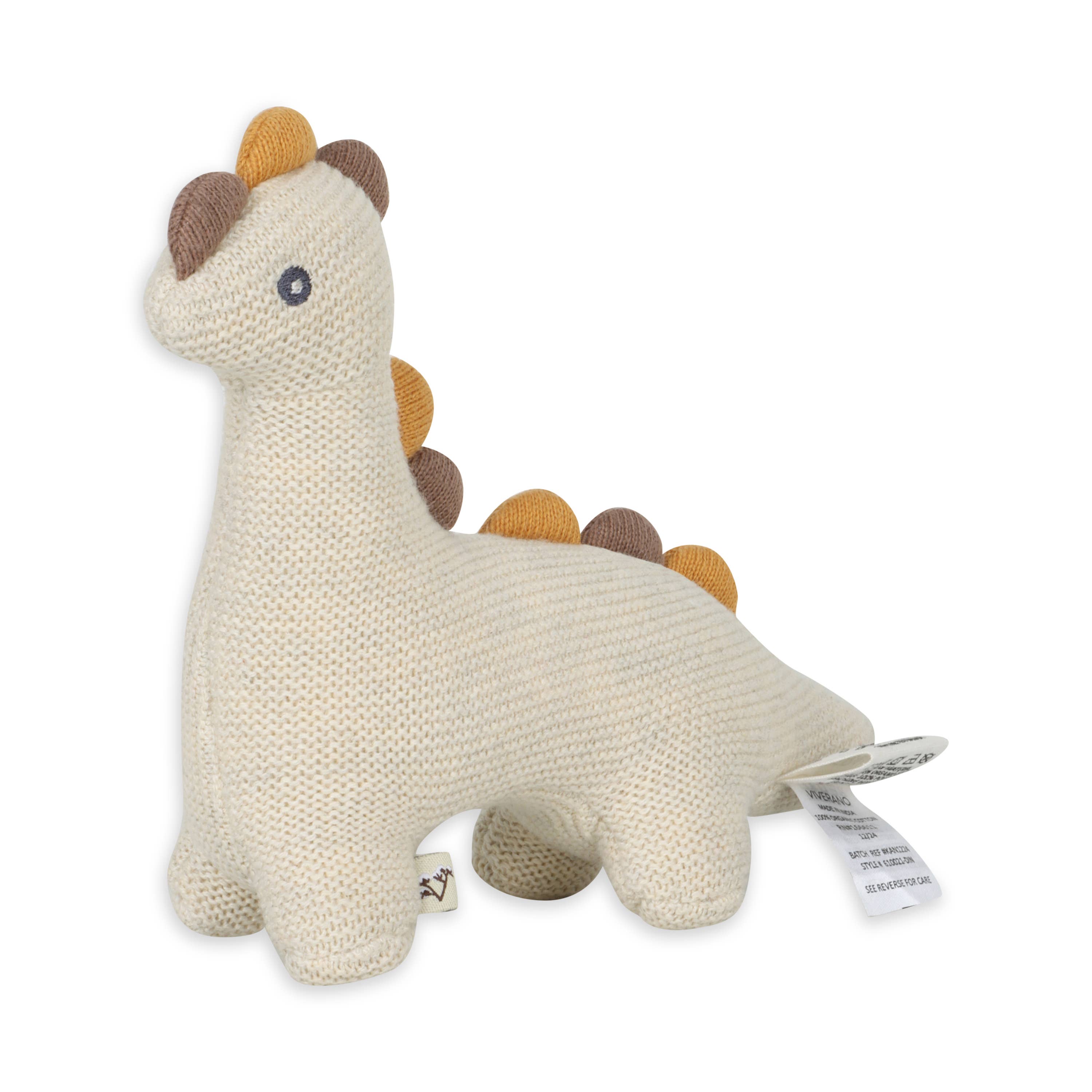 Dino Knit Stuffed Animal Soft Baby Toy (Organic Cotton): Natural Heather