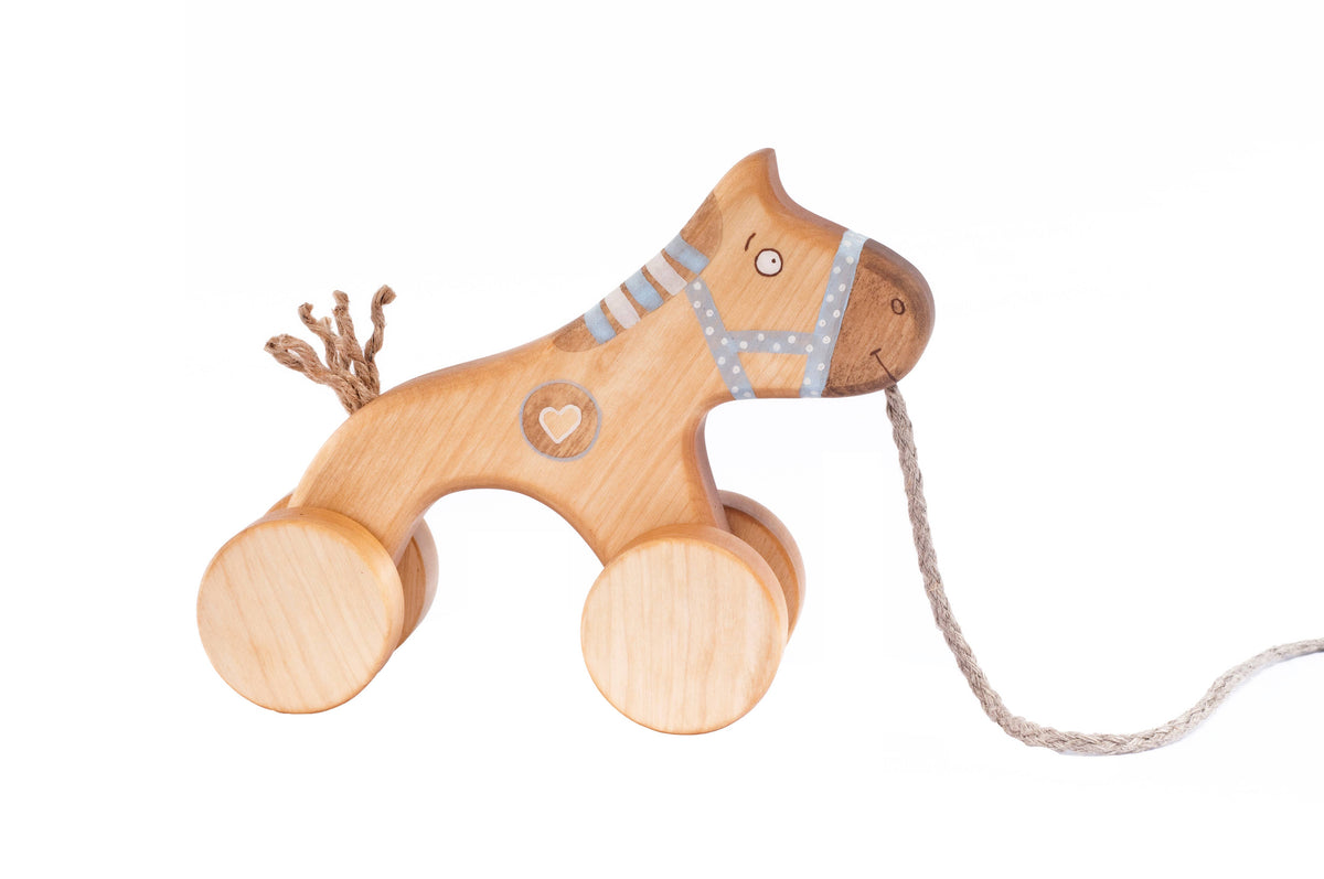 Wooden Blue Horse Pull Toy