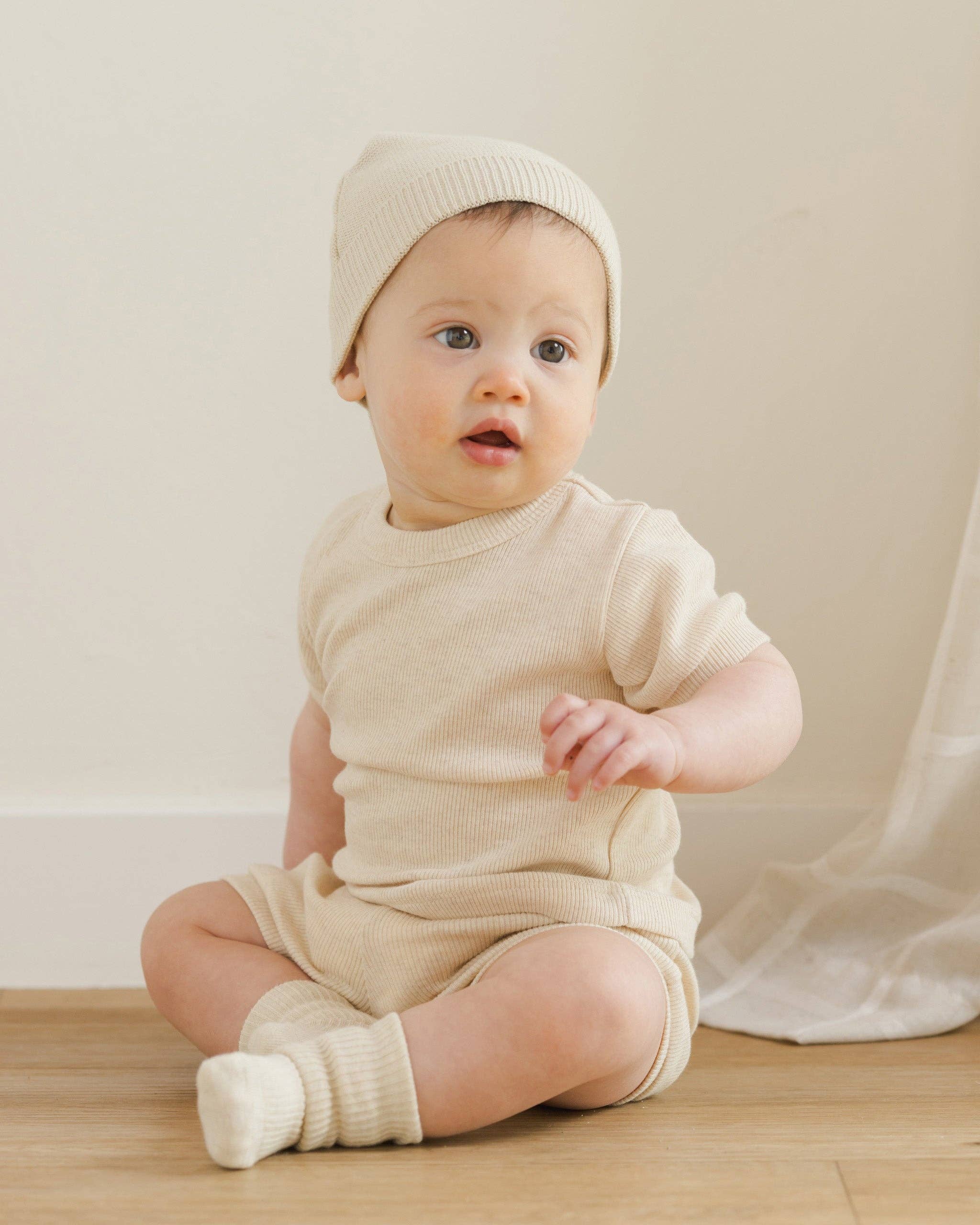 Baby Beanie- Heathered Natural