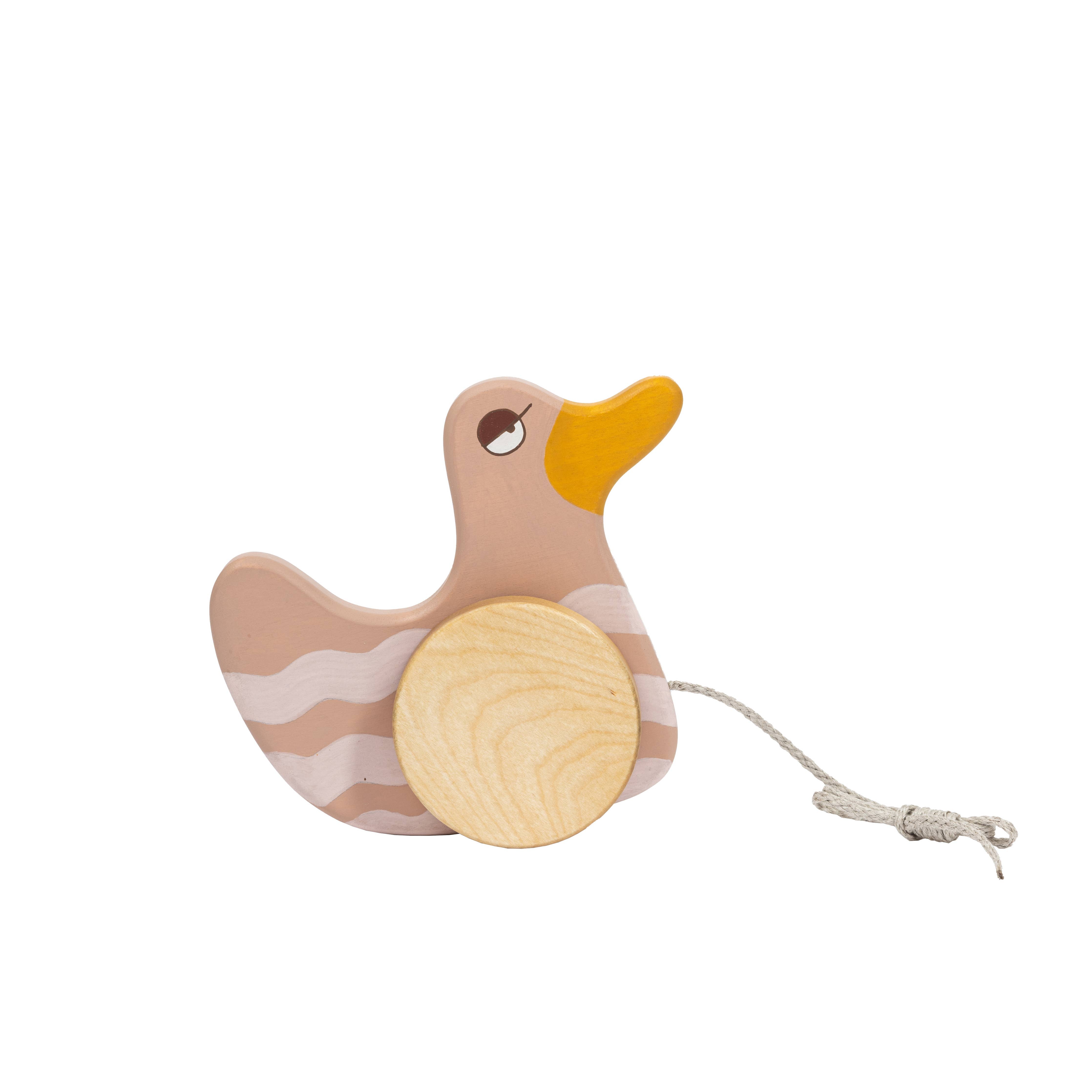 Handcrafted Birch Wood Pink Duck Pull Toy