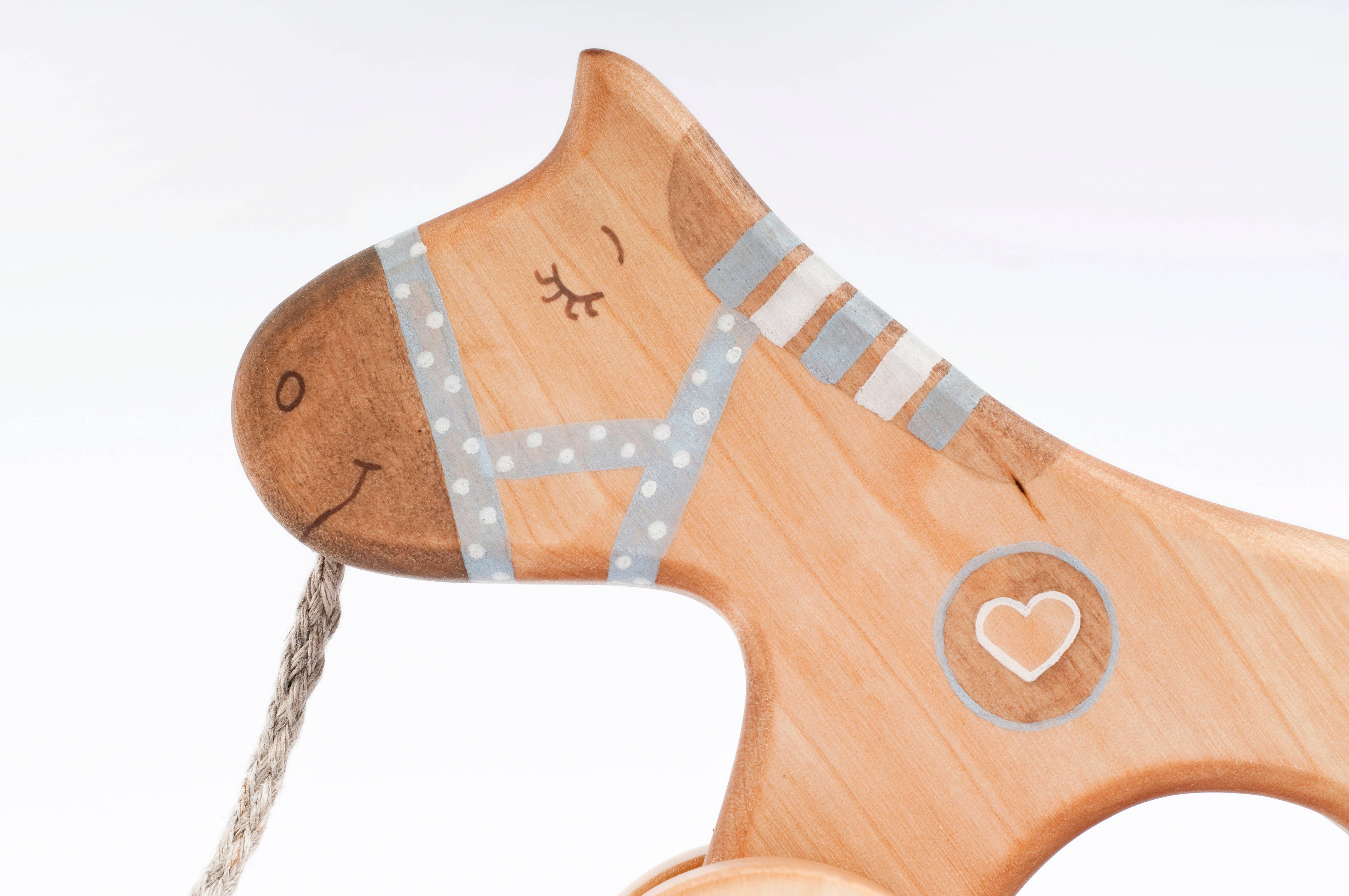 Handcrafted Birch Wood Blue Horse Pull Toy