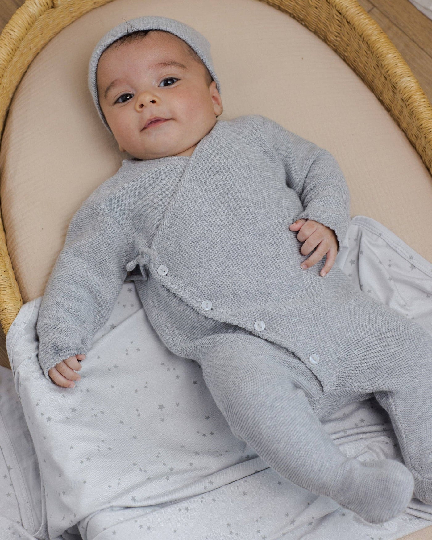 Wrap Knit Footie - Heathered Dusty Blue
