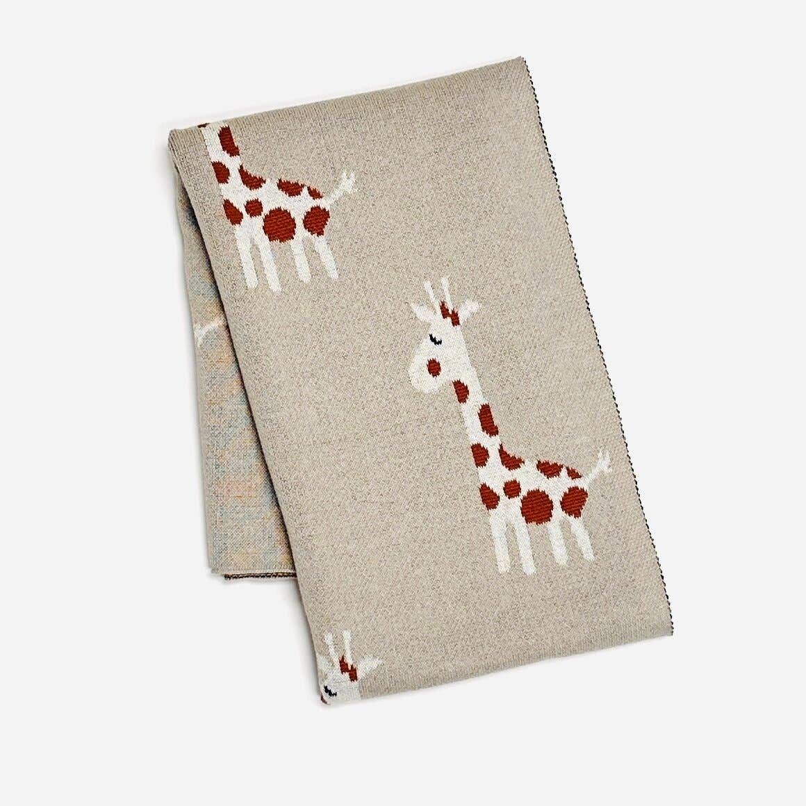 Viverano giraffe organic cotton jacquard sweater knit baby blanket