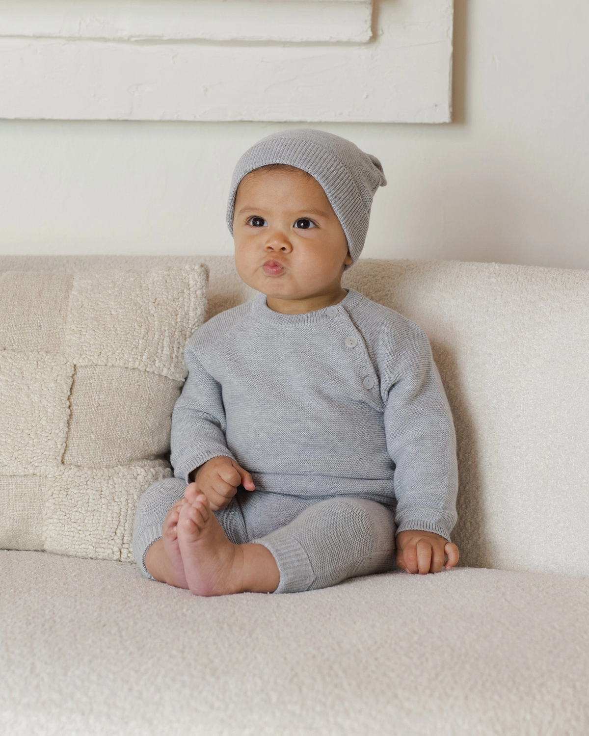 The Welcome, Quincy Mae Baby Bear Beanie Heathered Dusty Blue