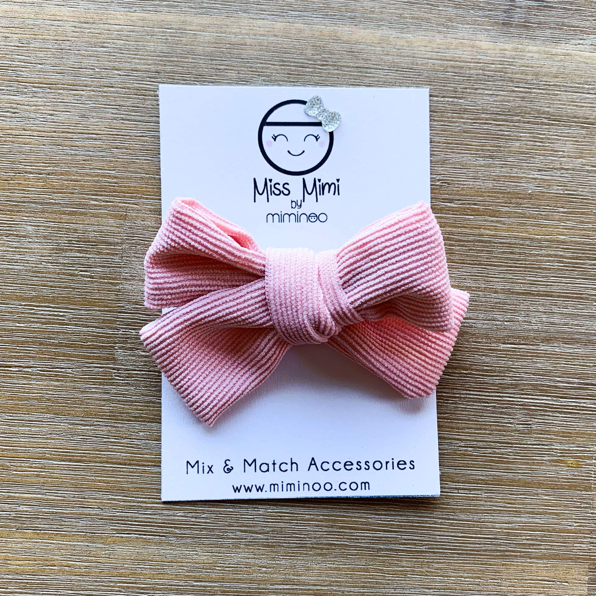 Corduroy Hair Bow: Alligator Clip Pink
