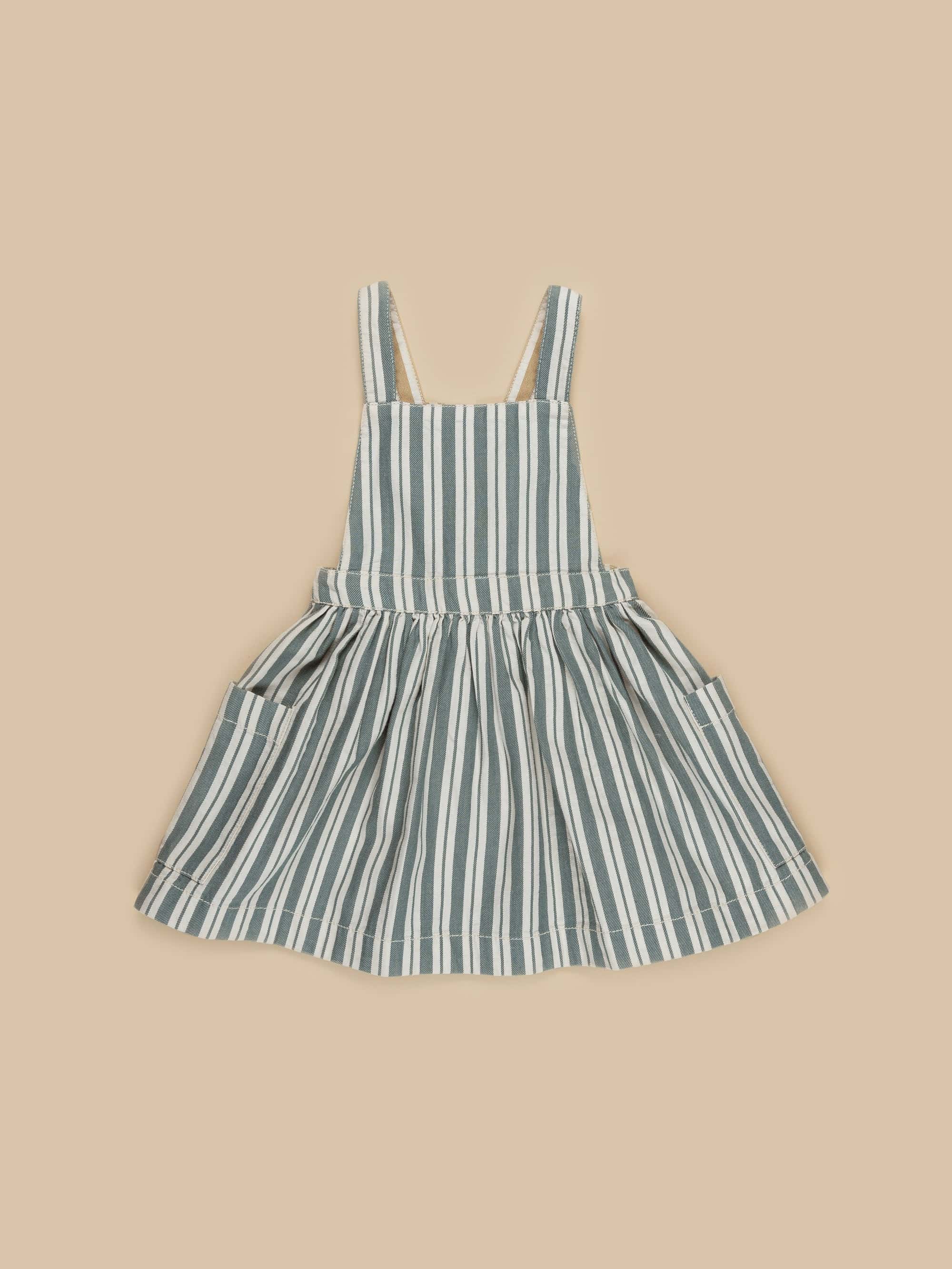 Stripe Reversible Pinafore - Light Spruce + Amber Stripe