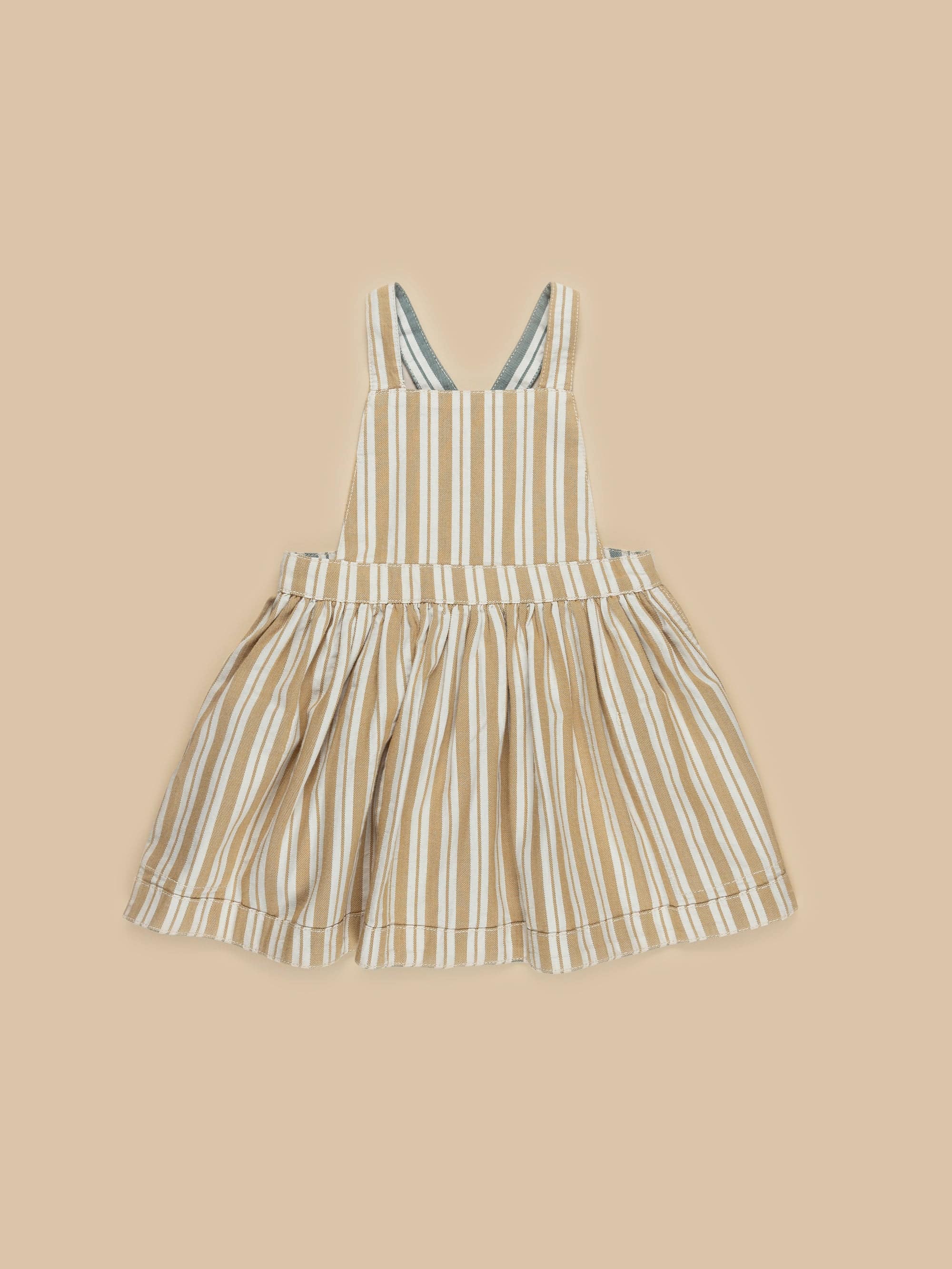 Stripe Reversible Pinafore - Light Spruce + Amber Stripe
