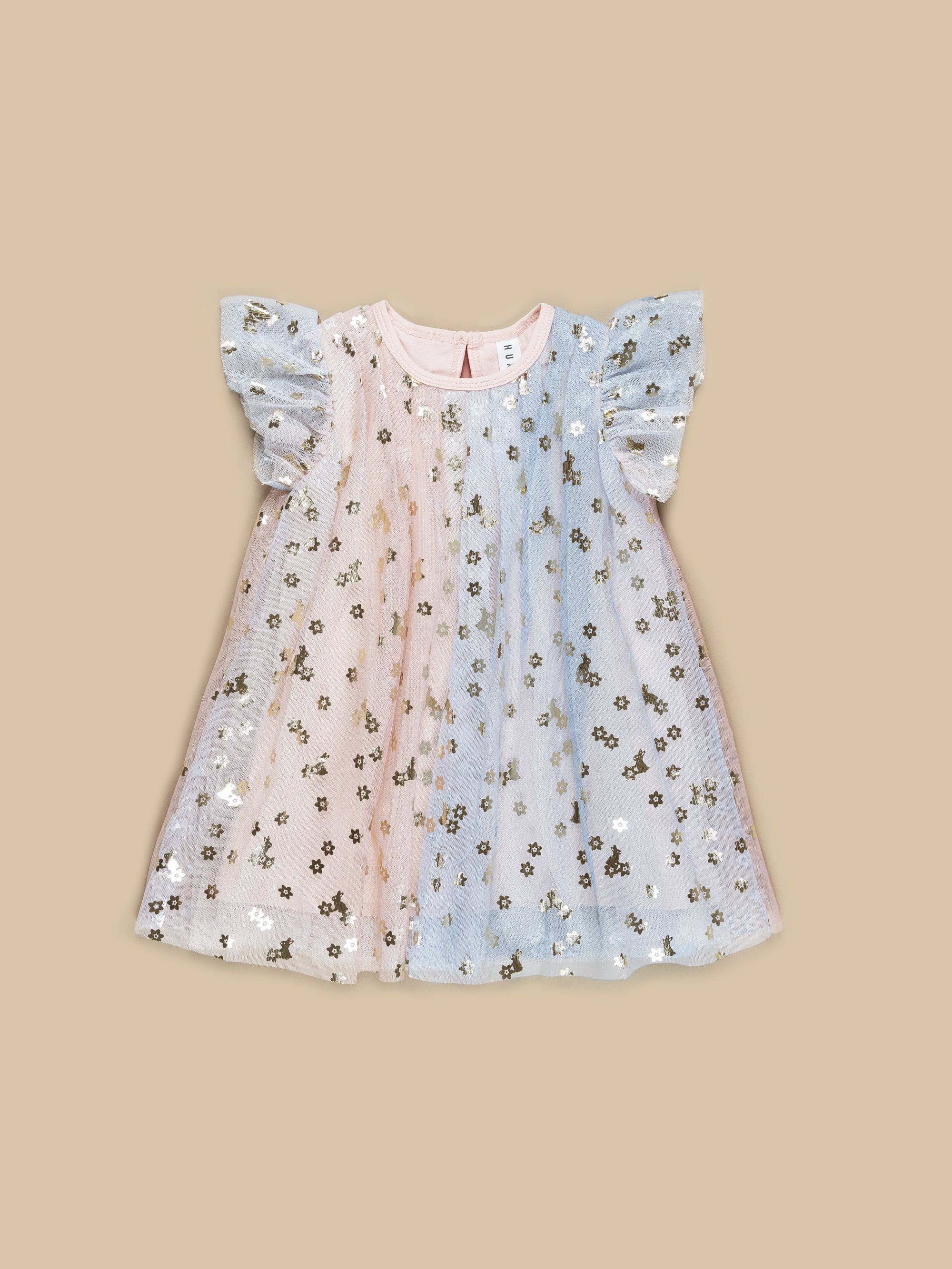 Rainbow Bunnies Flutter Sleeve Dress - Multi