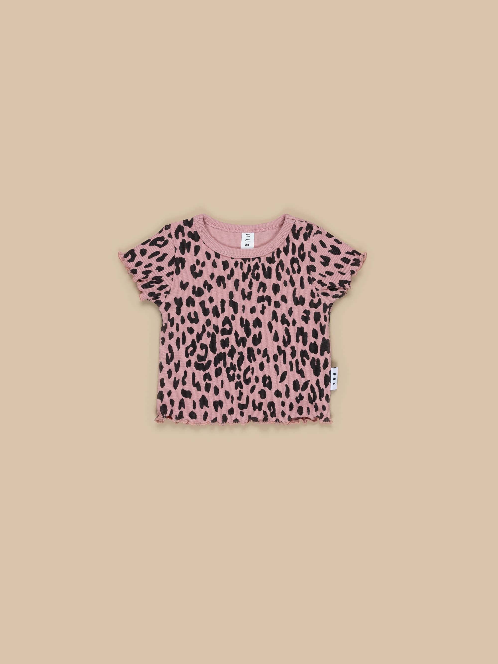 Leopard Rib Tee - Dusty Rose
