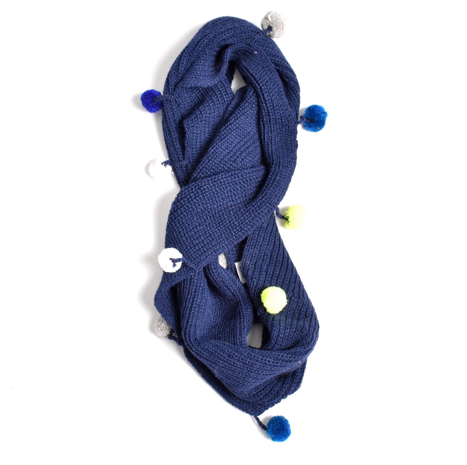 Double Wrap Infinity Pom Scarf Navy