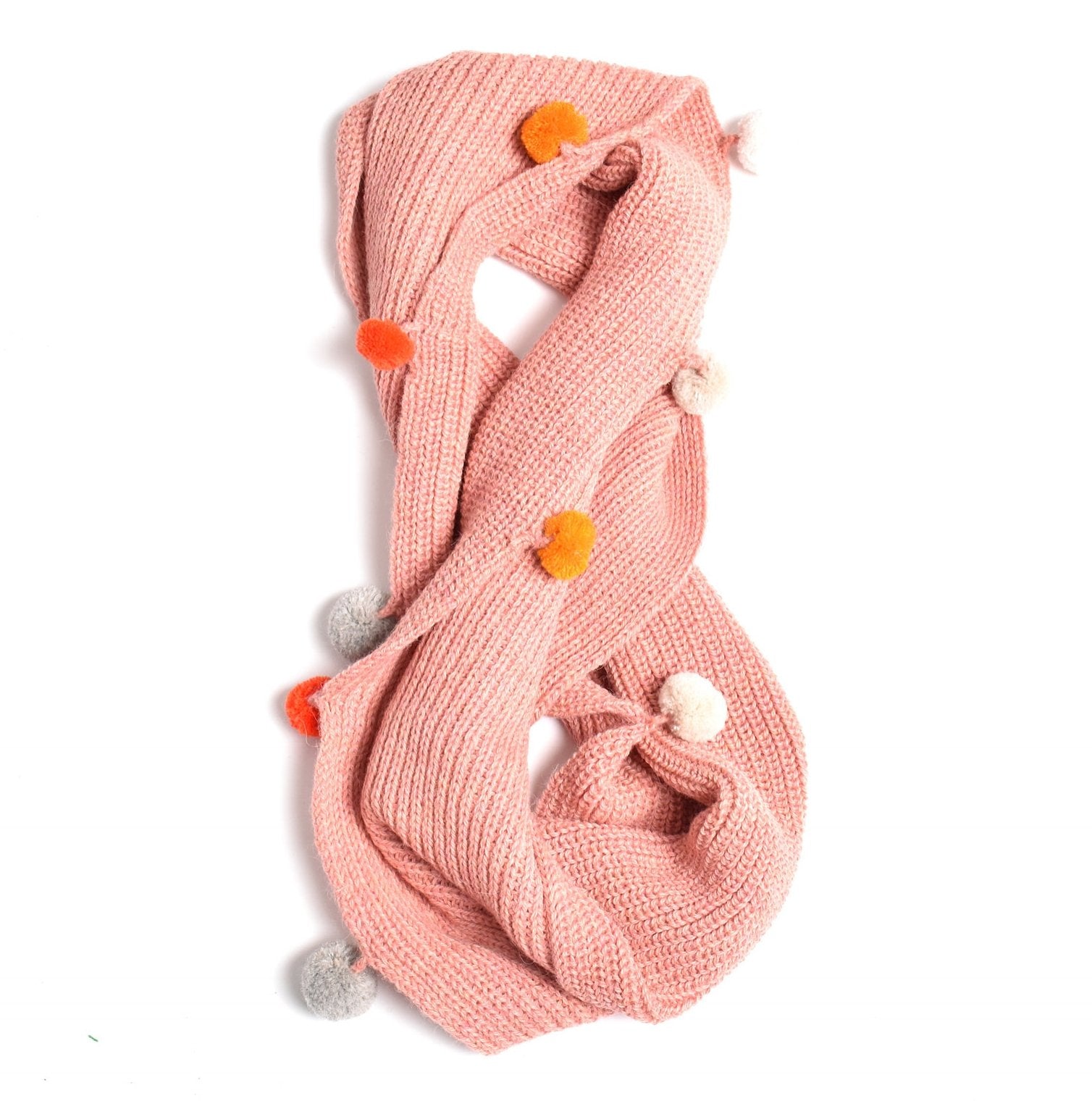 Double Wrap Infinity Pom Scarf Pink
