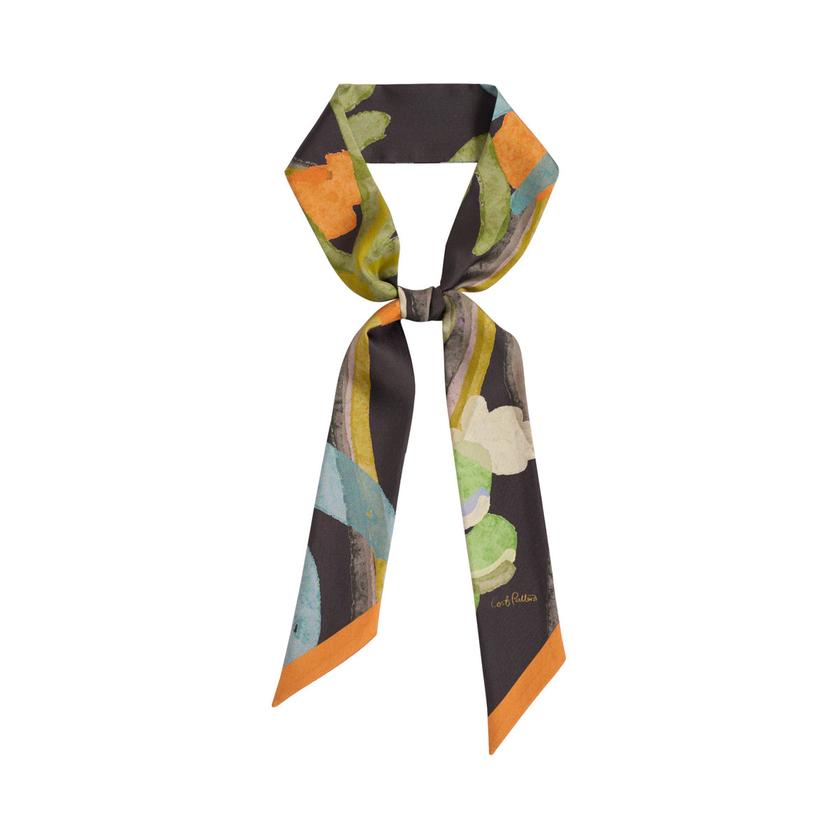 Lost Pattern Ethereal Mirage Silk Twill Skinny Scarf in Dark Brown