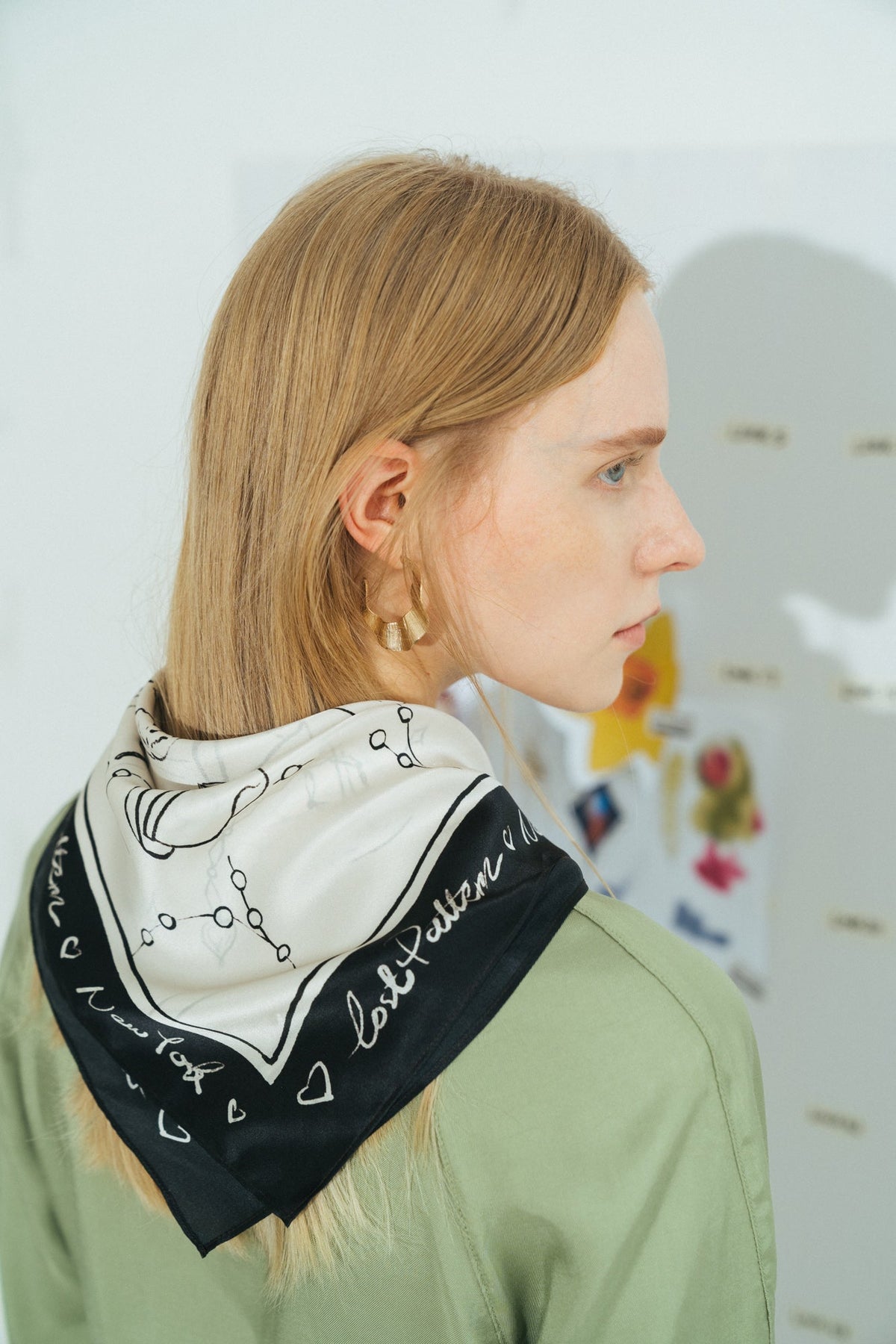 Lost Pattern New York in Sketches Silk Scarf in black and white
