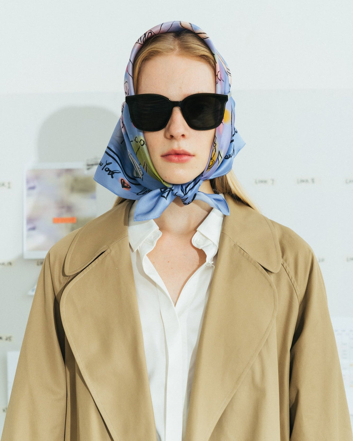 Lost Pattern New York in Sketches Silk Scarf in blue