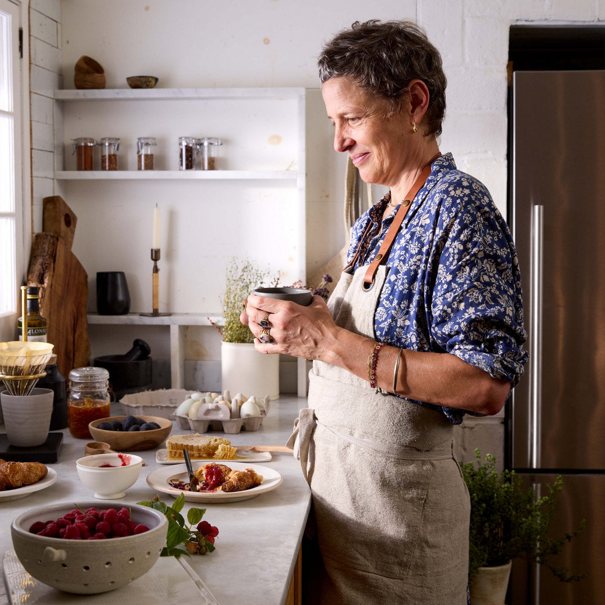 Stonewashed Natural Linen and Leather Apron