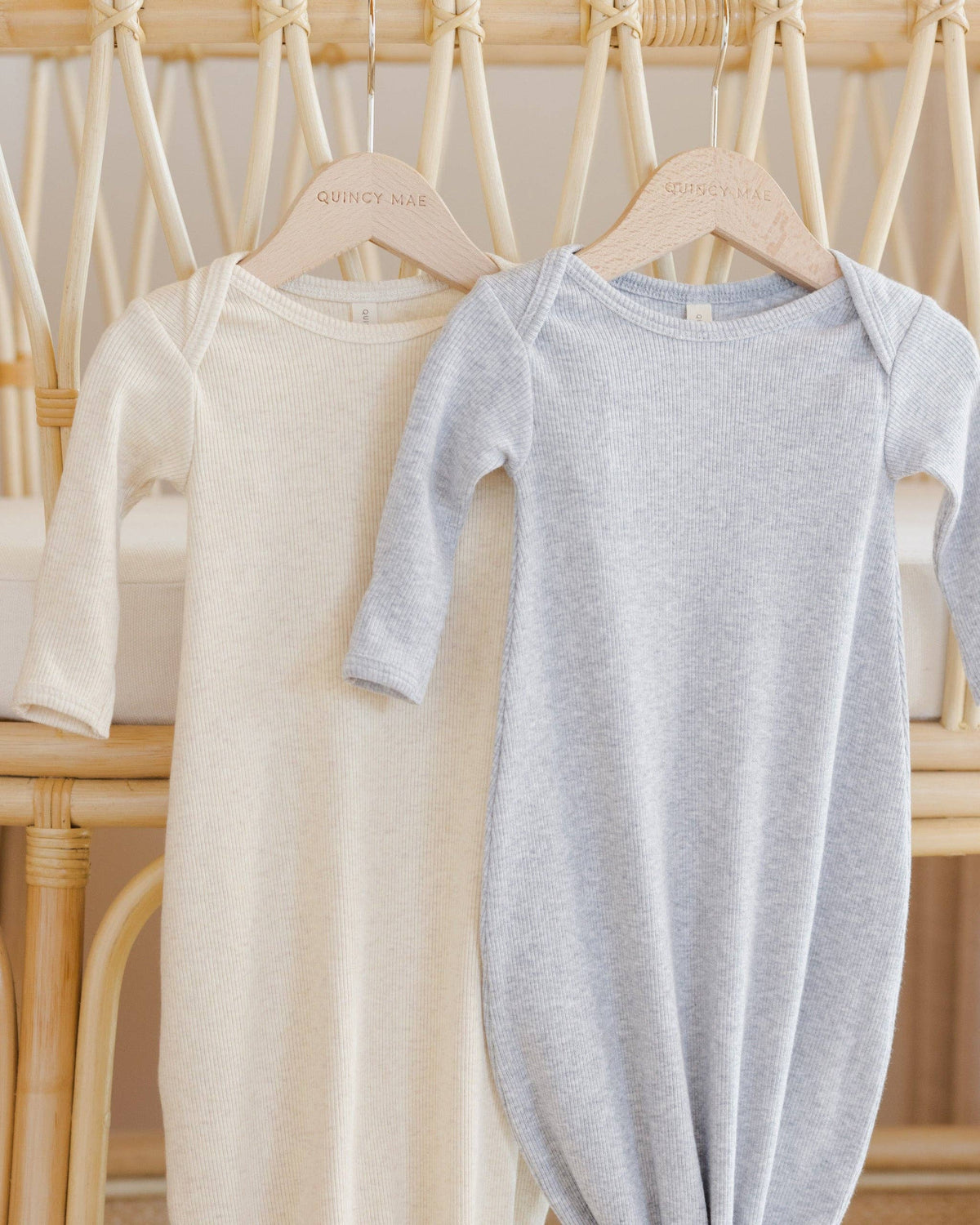 Knotted Baby Gown + Hat - Oatmeal