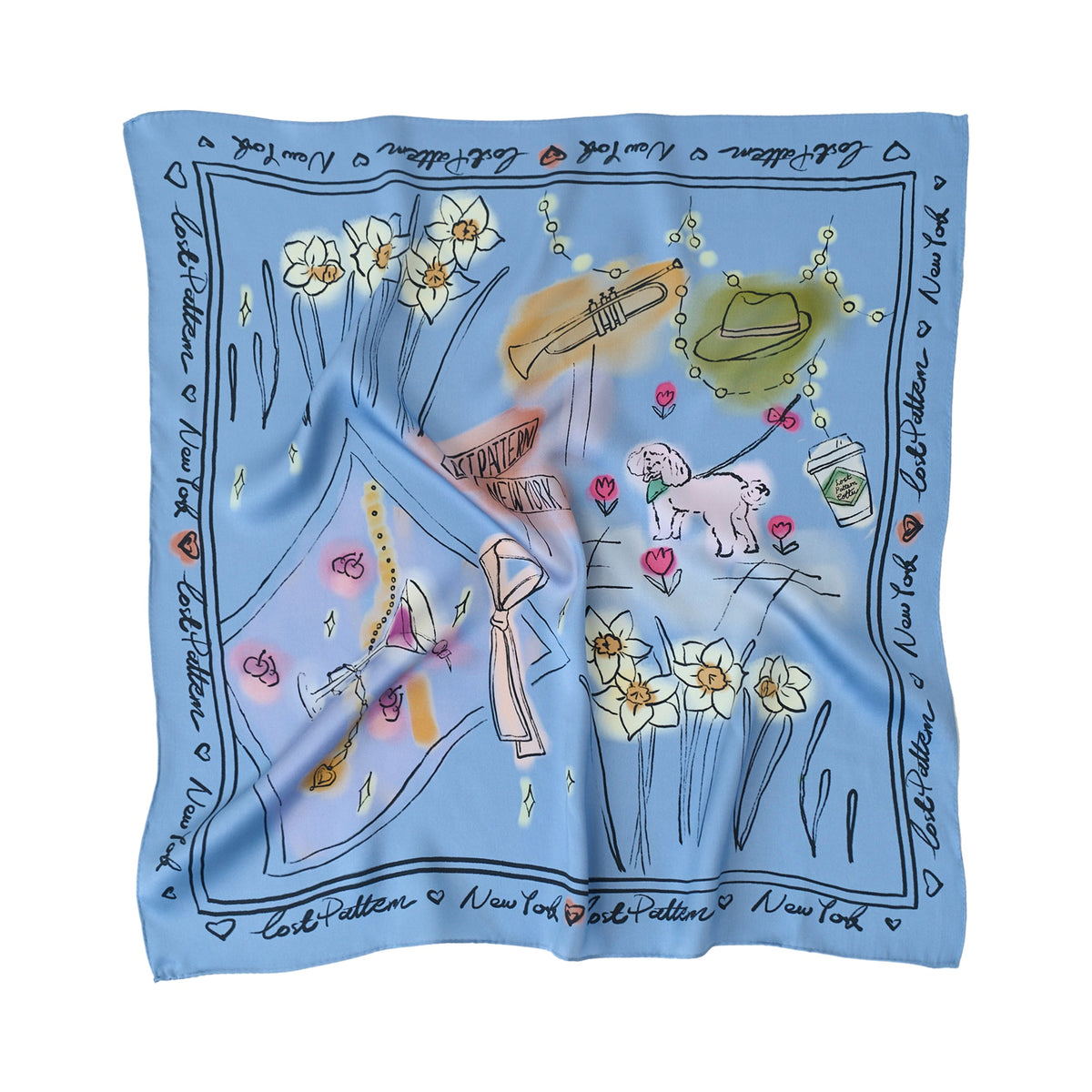 Lost Pattern New York in Sketches Silk Scarf in blue