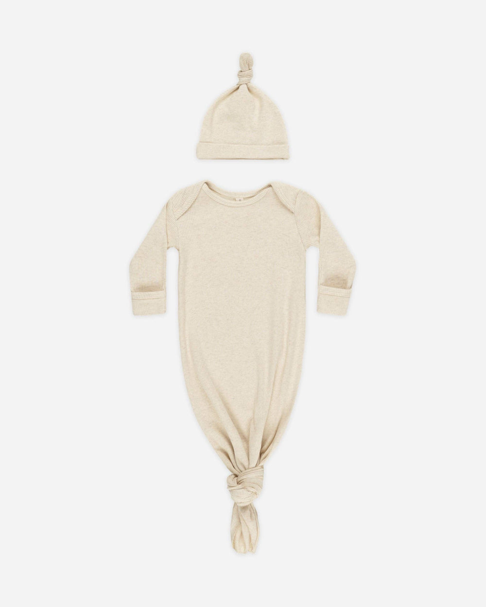 Knotted Baby Gown + Hat - Oatmeal