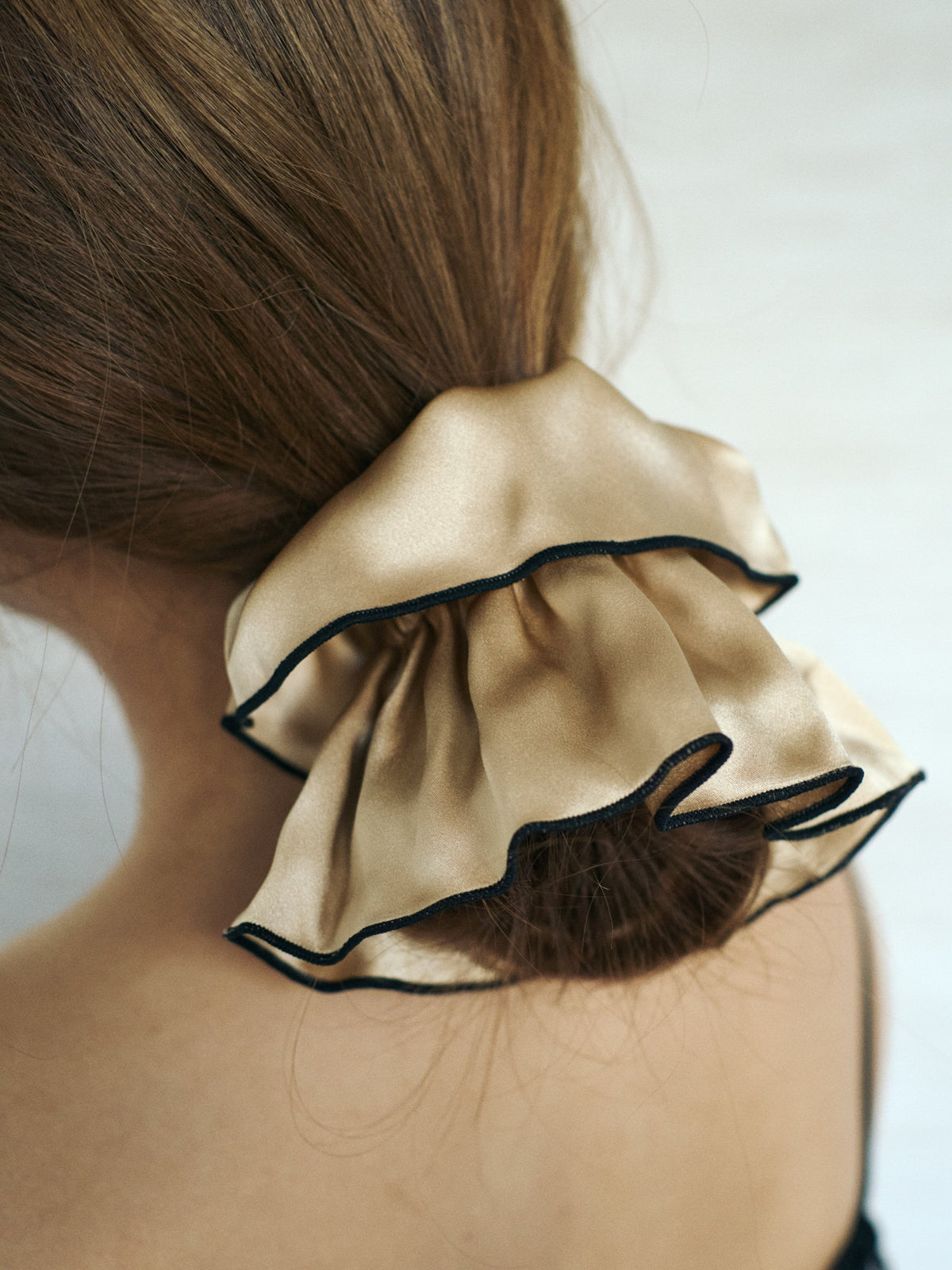 Lost Pattern Maxi Flower Double-Layer Oversized Silk Scrunchie in Tan