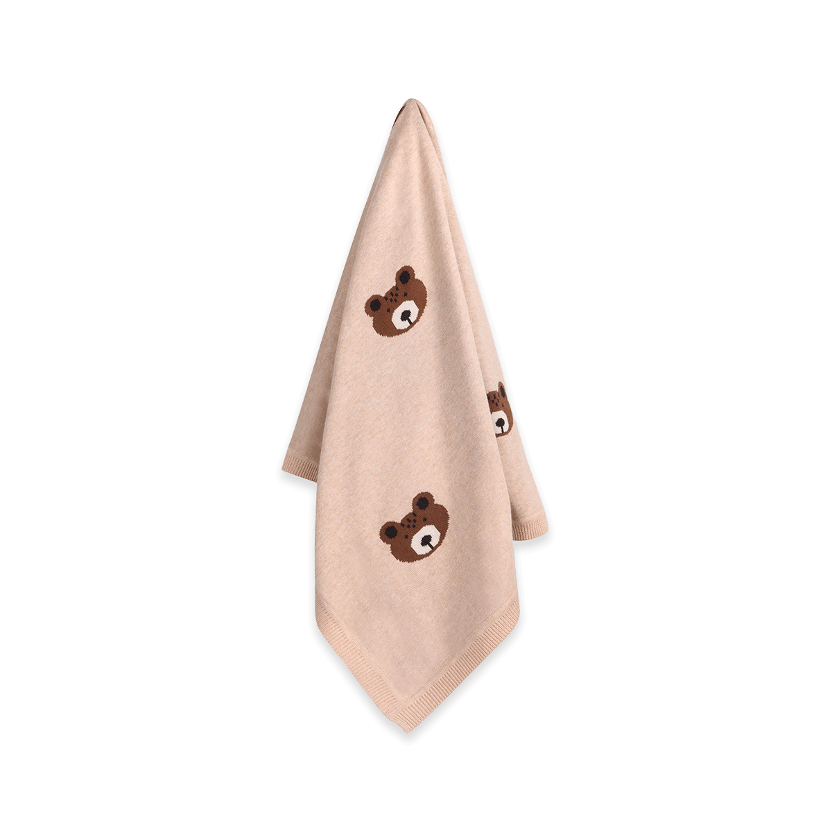 Brown Bear Knit Blanket in Oat Heather, folded